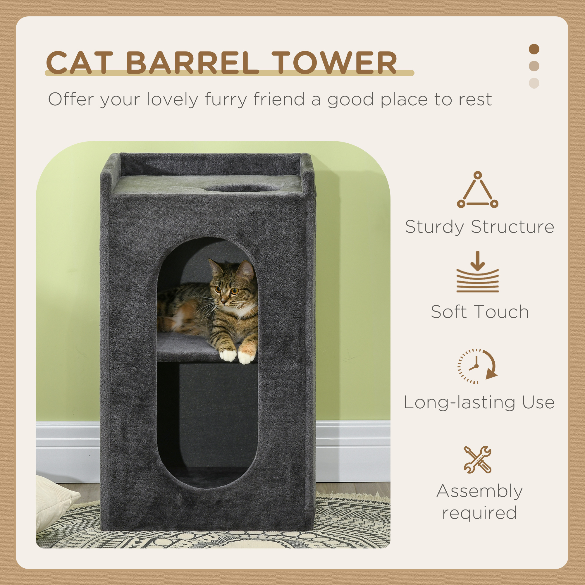 PawHut 81 cm Cat Scratching Barrel with Cat Condos, Cat Play