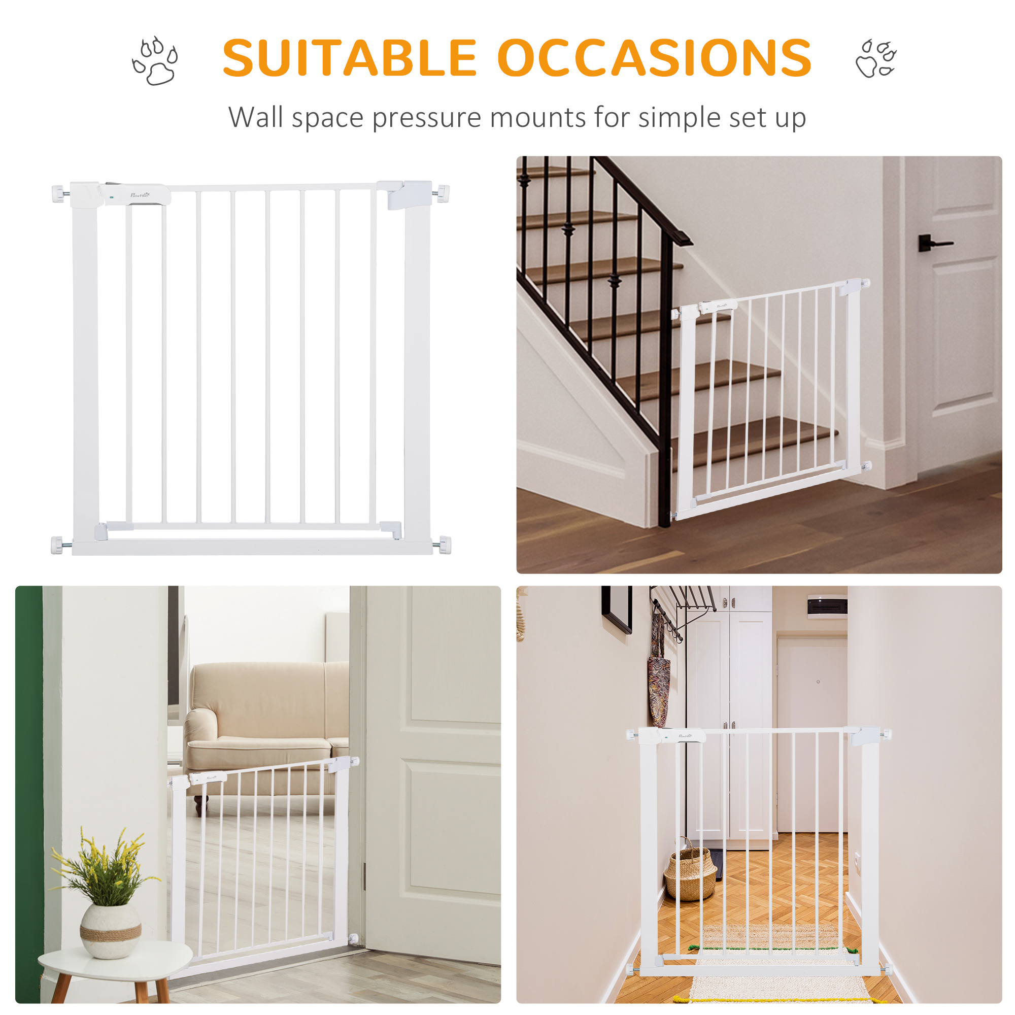 PawHut Adjustable Pet Safety Gate Dog Barrier Home Fence Room Divider Stair Guard Mounting White (76 H x 75-82W cm) 7