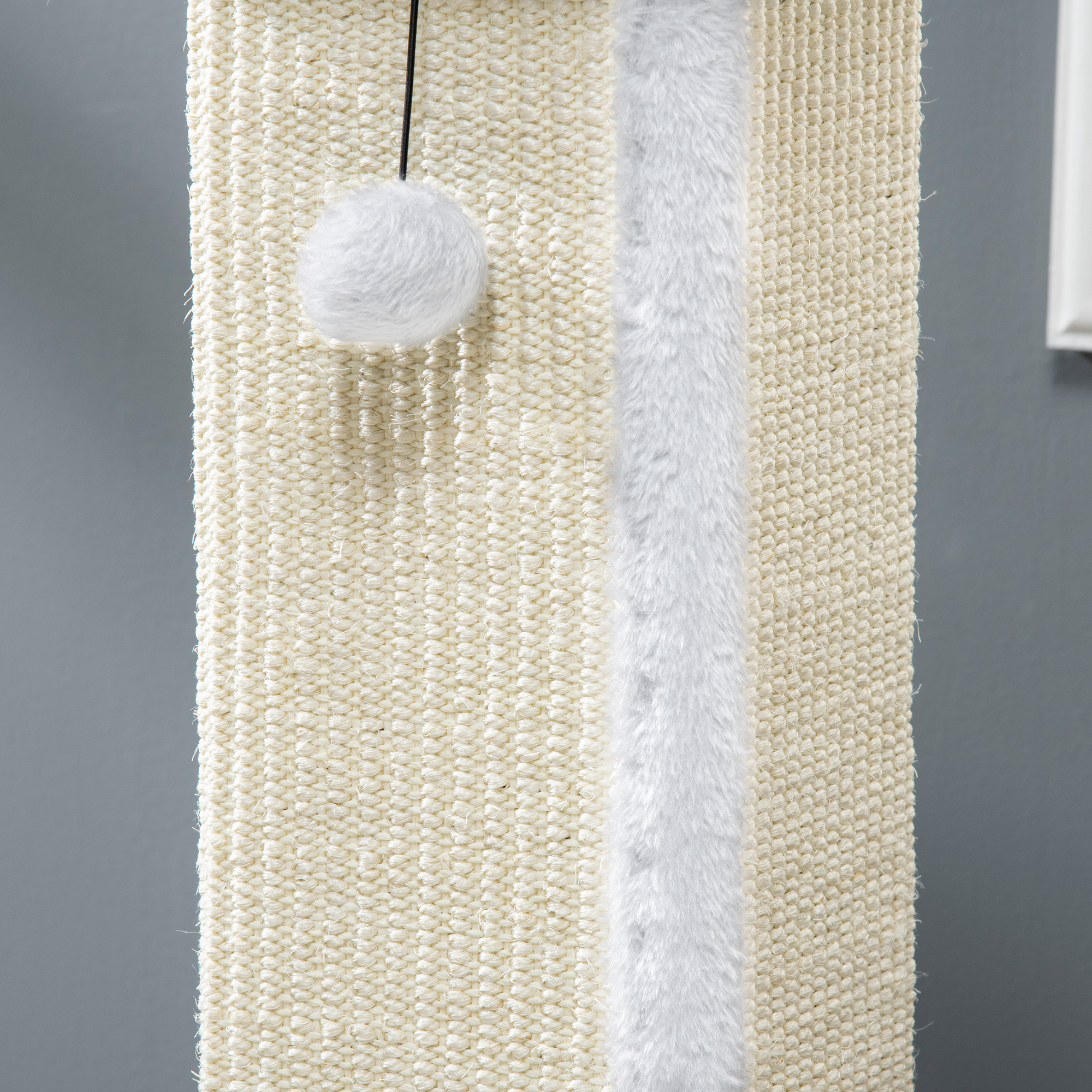 PawHut 81cm Cat Scratcher, Vertical Full Scratcher w/ Natural Sisal Rope, Hanging Ball, Soft Plush White 8