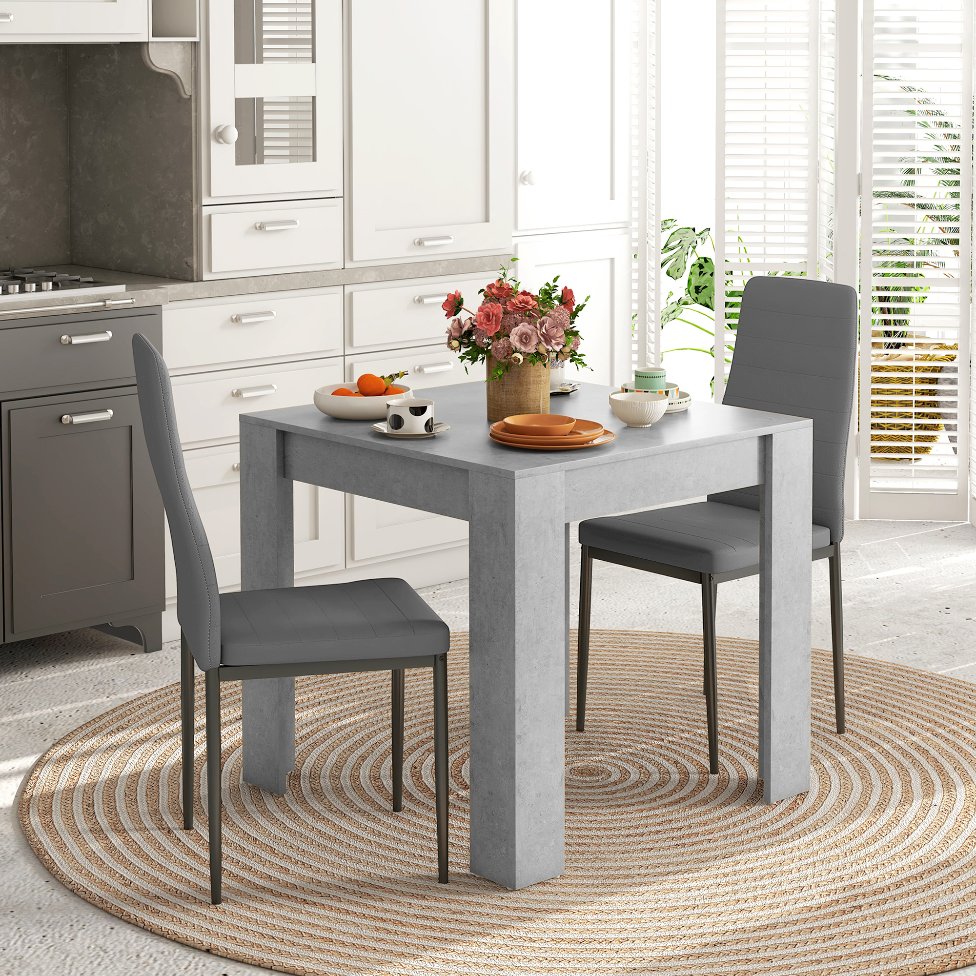Outstunny set 3 pezzi tavolino da caffè e sedie da giardino grigio