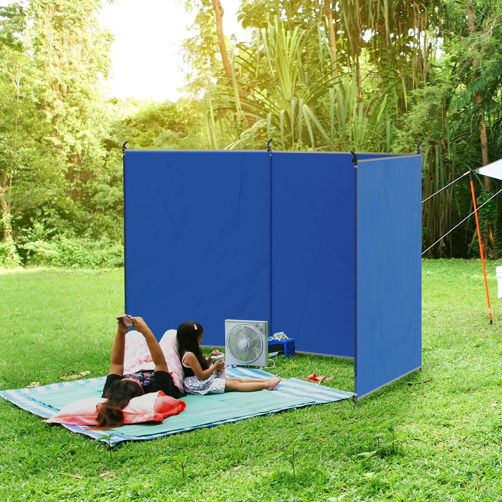 Outsunny Camping Windbreak, Foldable Portable Wind Blocker w/ Carry Bag and Steel Poles, Beach Sun Screen Shelter Privacy Wall, 450cm x 150cm 2