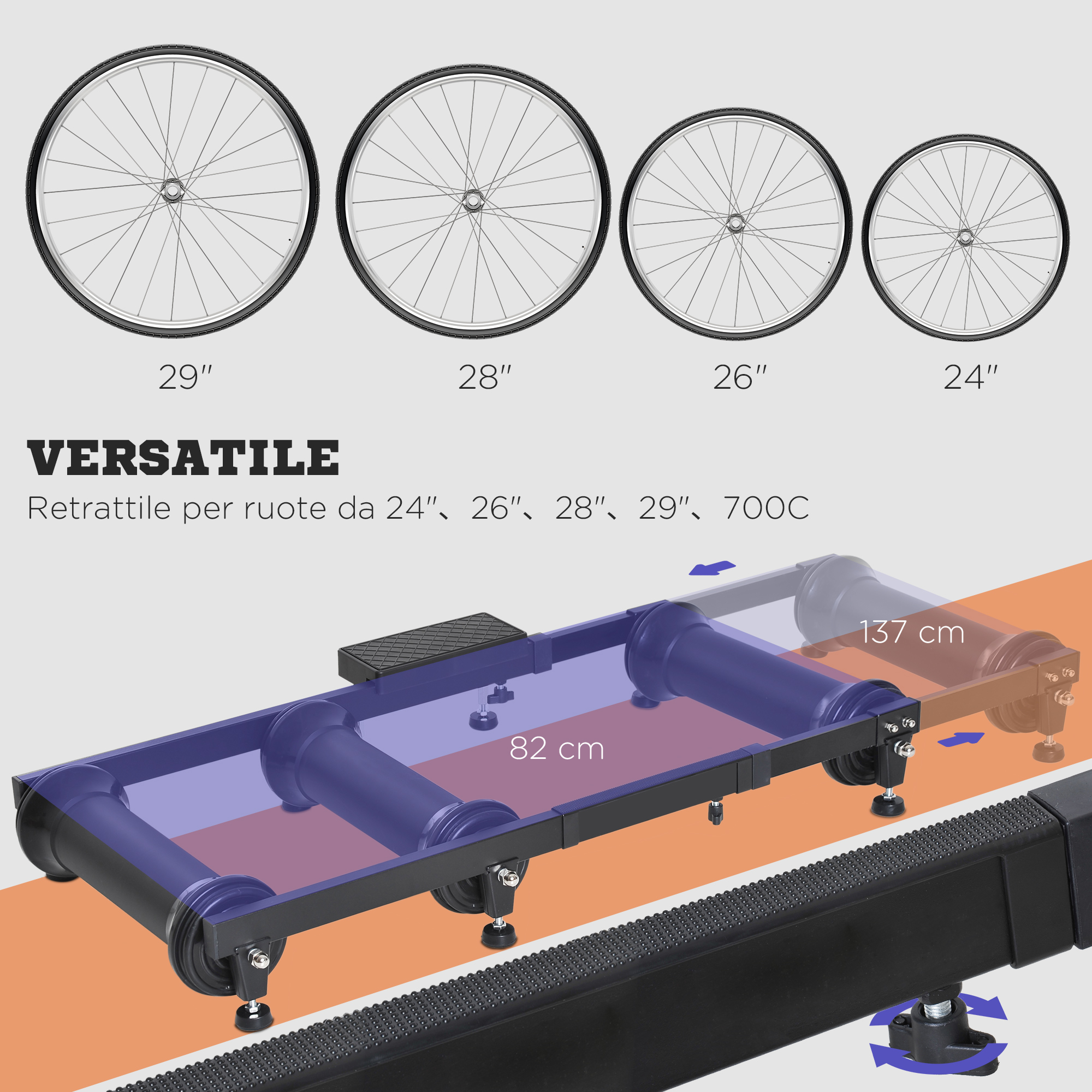 HOMCOM Rullo per Bicicletta Portatile Allenamento Fitness da Casa