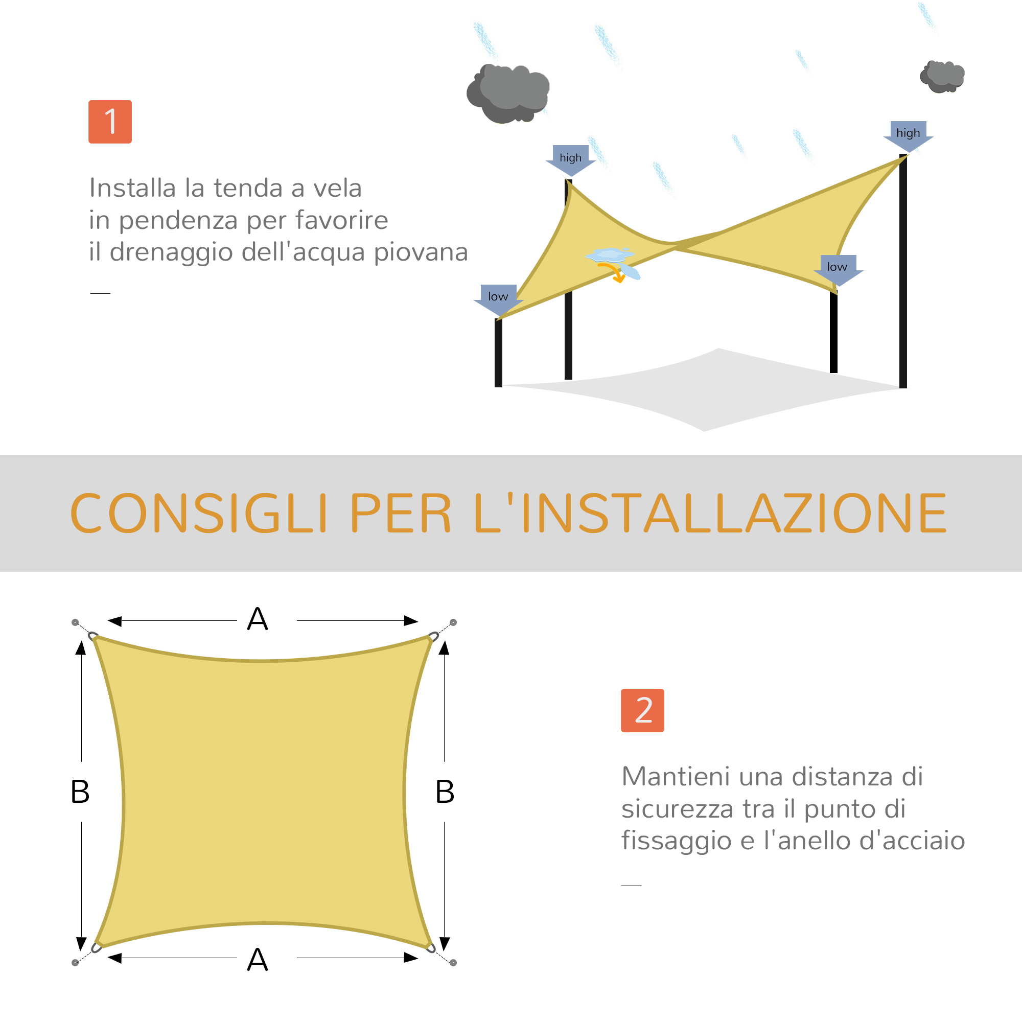 Outsunny Vela Ombreggiante Rettangolare 4x6m - Beige - Tenda Sole In Poliestere Per Giardino E Terrazzo
