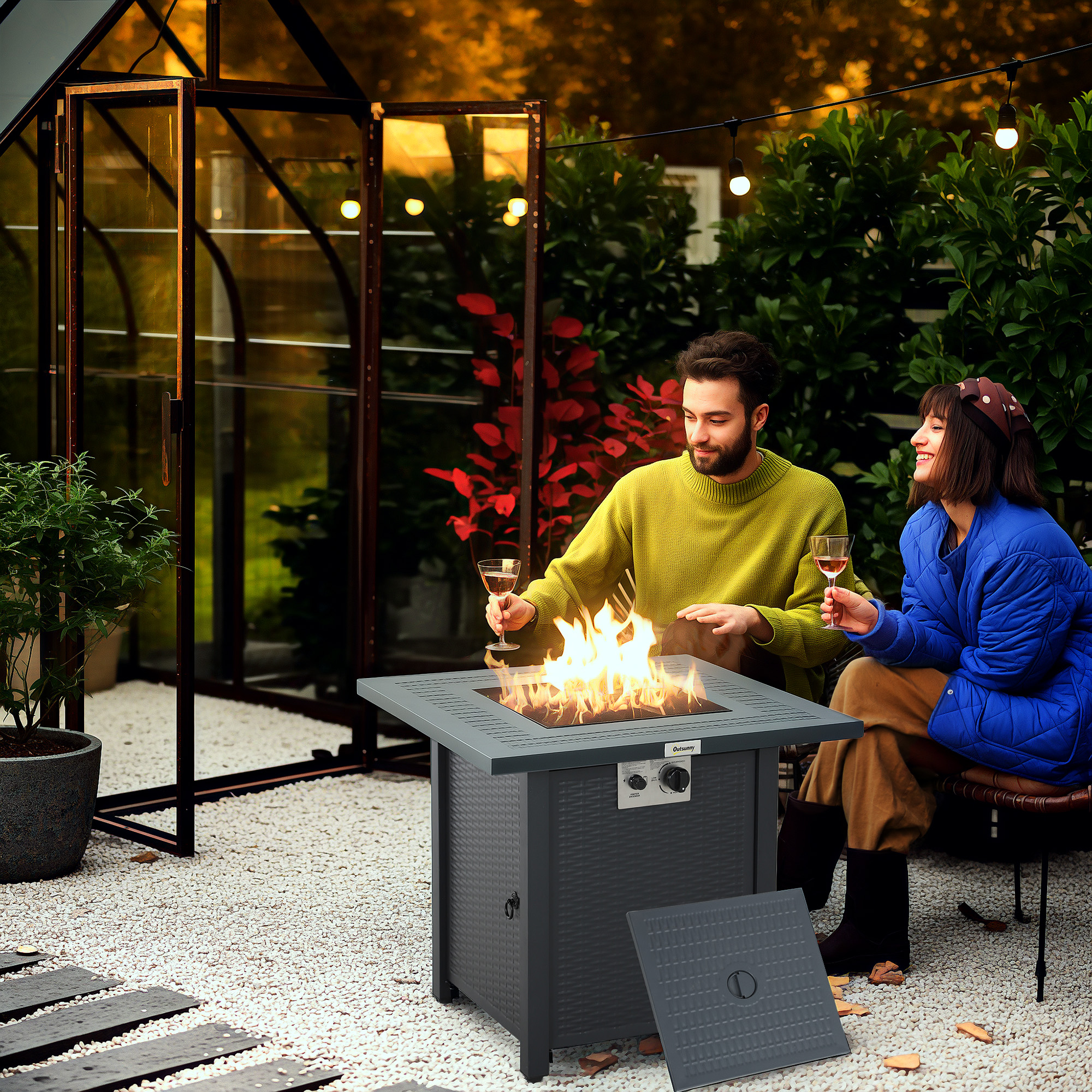Outsunny 71 x 71cm 40000 BTU Gas Firepit Table Black/Dark Grey 2