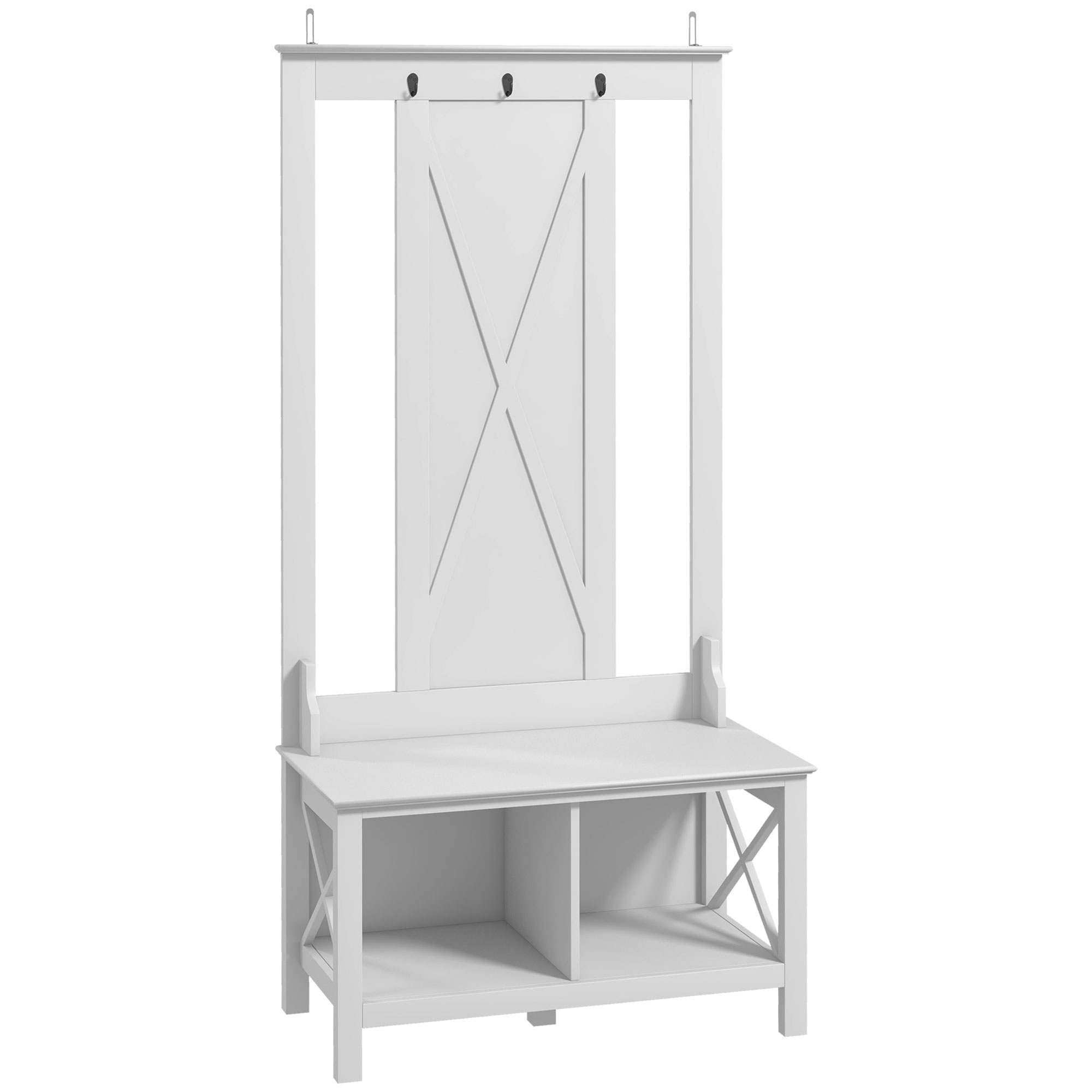HOMCOM Perchero con Zapatero de Madera con 2 Estantes y 3 Ganchos para Colgar Ropas Bolsos 80,5x40x168 cm Blanco | Aosom España
