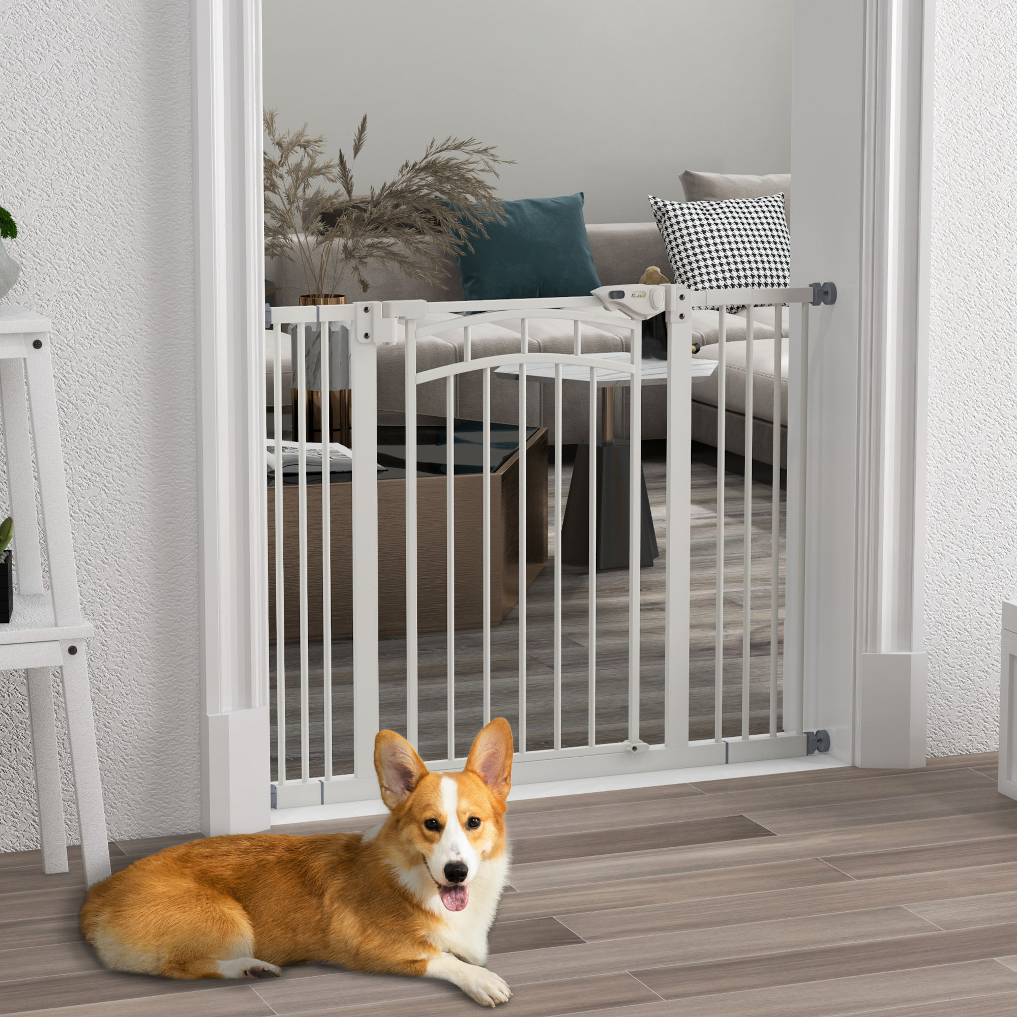 PawHut Pressure Fit Stair Gate, Dog Gate w/ Auto Closing Door, for Small, Medium Dog, Easy Installation, for 74-80cm Opening