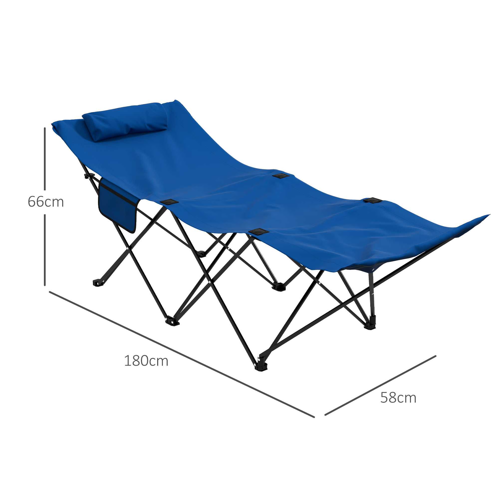 Outsunny Camping Bed for Adults, Single Folding Camp Bed, Portable Camping Cot with Side Pocket, Headrest and Oxford Seat for Outdoor, Travel, Fishing, Dark Blue 3