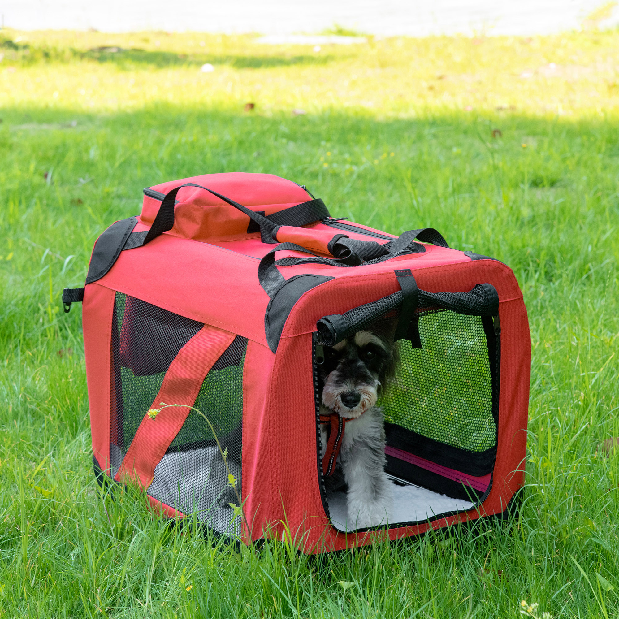 PawHut Pet Travel Backpack Bag Cat Puppy Dog Carrier w/ Trolley and Telescopic Handle Portable Stroller Wheel Luggage Bag (Red)