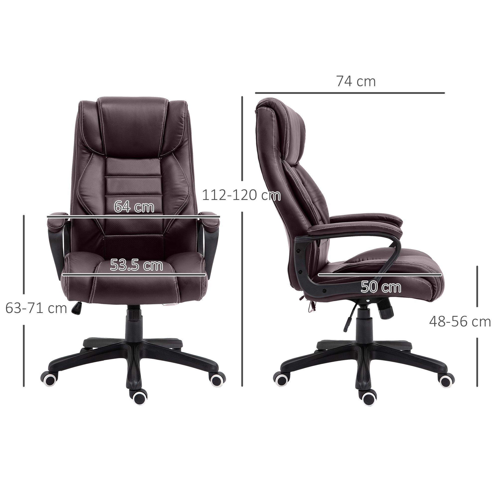 Vinsetto Office Chair with 6-Point Maaage, PU Desk Chair with Padded Seat and Armrest, Computer Chair with Tilt Function for Home, Brown 3
