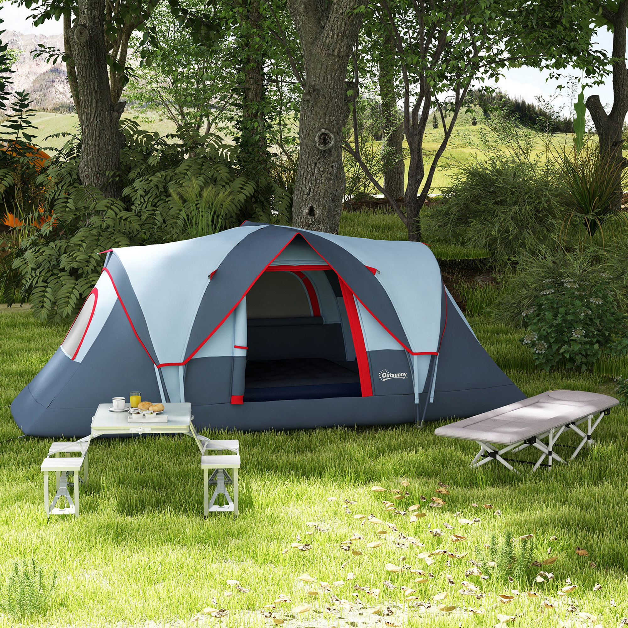 Outsunny Campingzelt fr 5-6 Personen stabil wasserdicht Familienzelt mit  Eingang Fenster Packtasche, Zelt mit 3000mm Wassersule Tunnelzelt ...