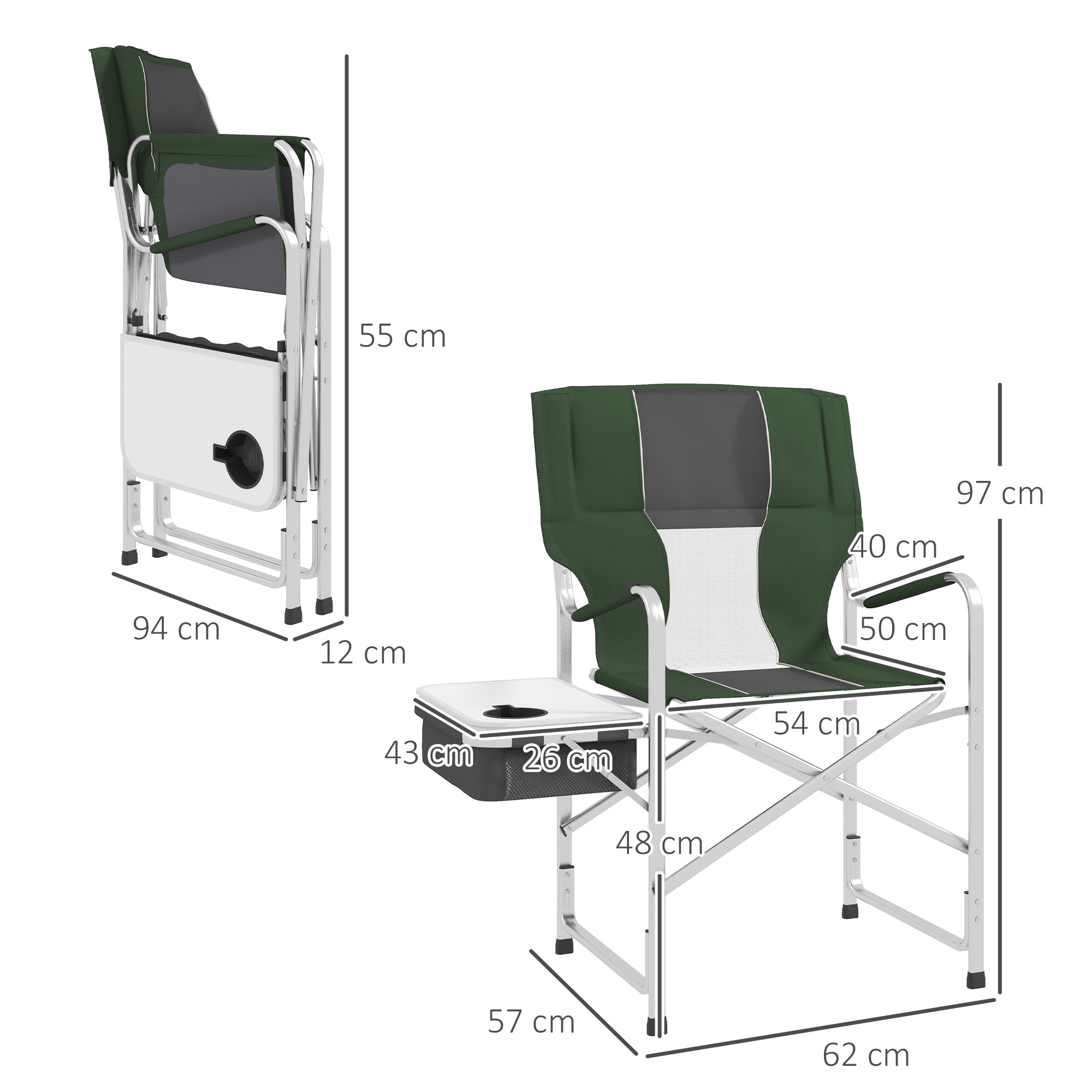 Outsunny Folding Aluminium Camping Chair, with Cooler Bag Table Green 3