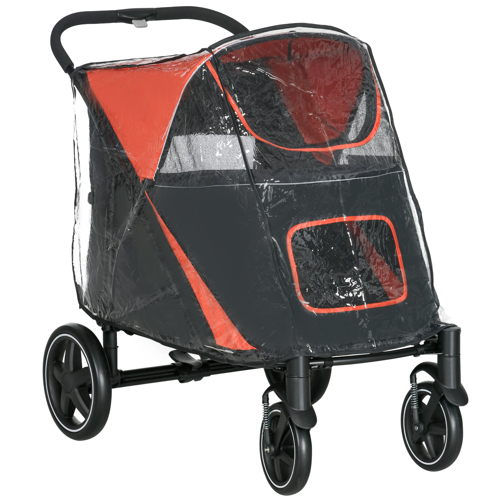 PawHut Pet Travel Stroller with Rain Cover, 4 Wheels Foldable Travel Carriage with Wheels Zipper Entry Cup Holder Storage Basket Black