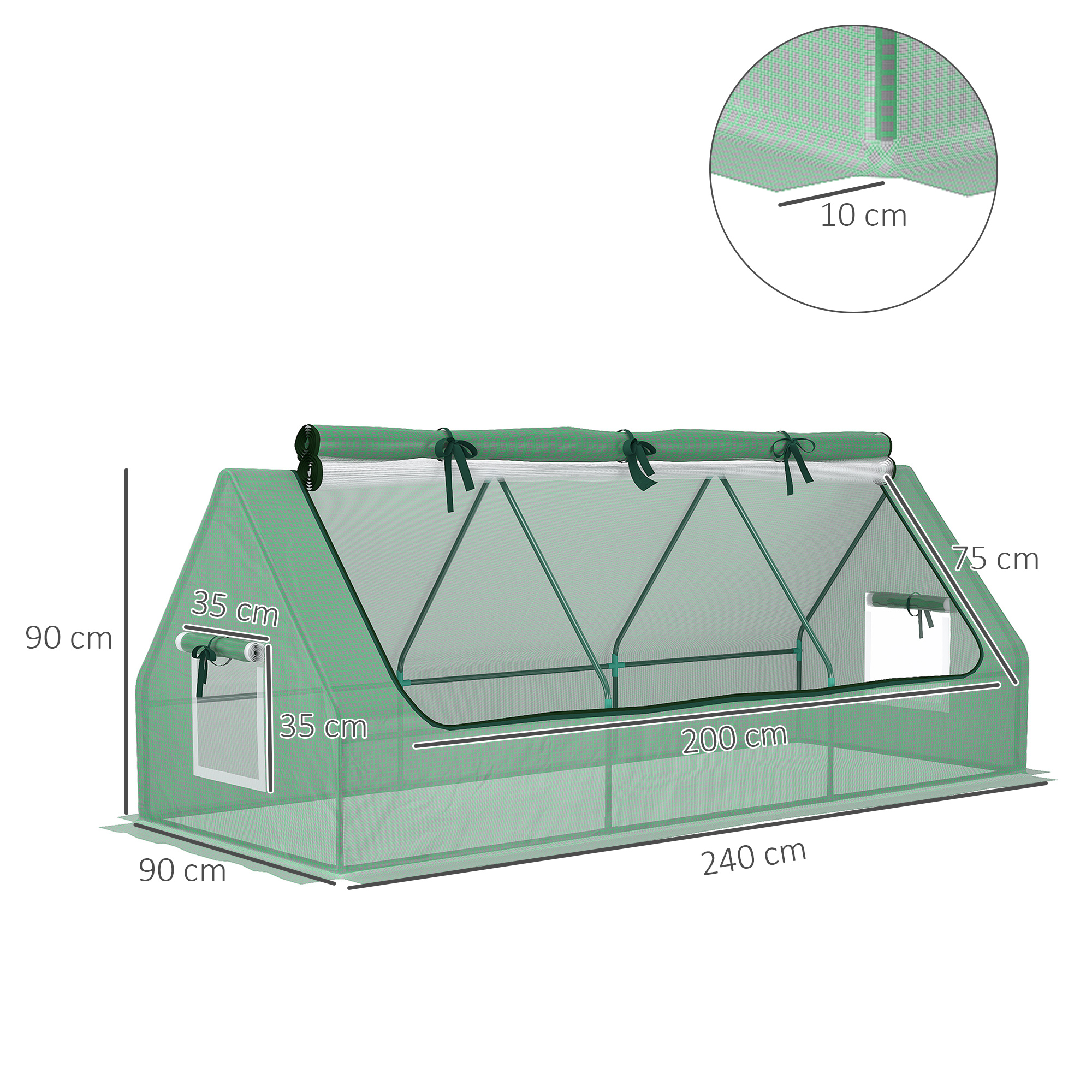 Outsunny Portable Small Polytunnel, Mini Greenhouse with Mesh Windows for Indoor and Outdoor, 240x90x90cm, Green 3
