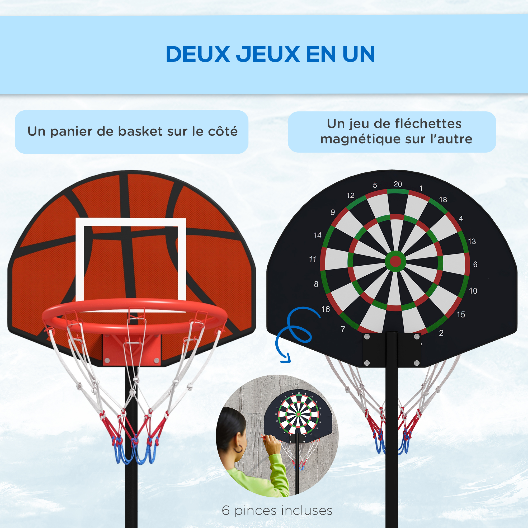 Panier Basket 2 En 1 Enfant - Jeu Fléchettes Velcro Et Mini Basket - Jeu Intérieur/Extérieur Pour Garçons Et Filles