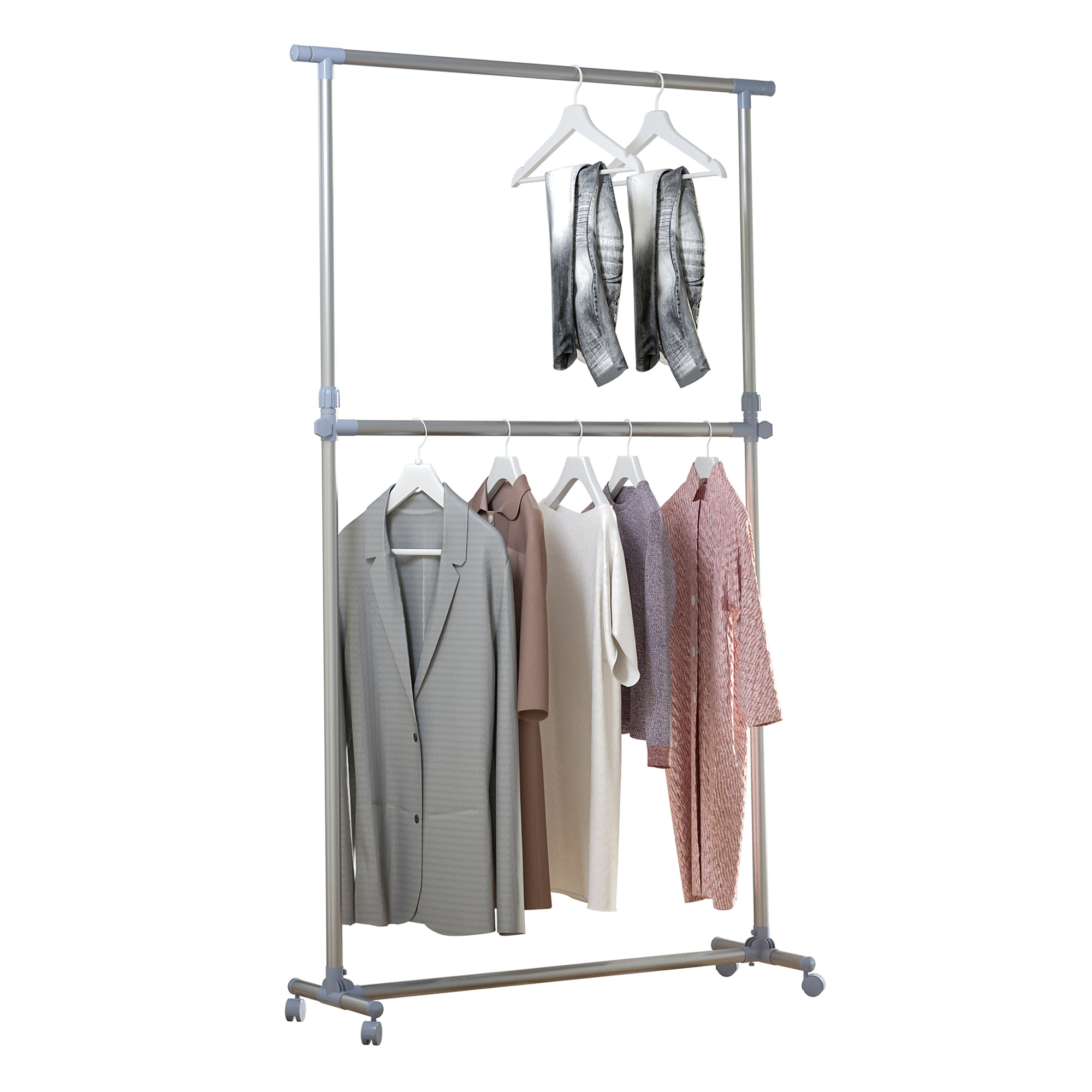 HOMCOM Heavy Duty Clothes Hanger Garment Rail Hanging Display Stand Rack w/ Wheels Adjustable 8