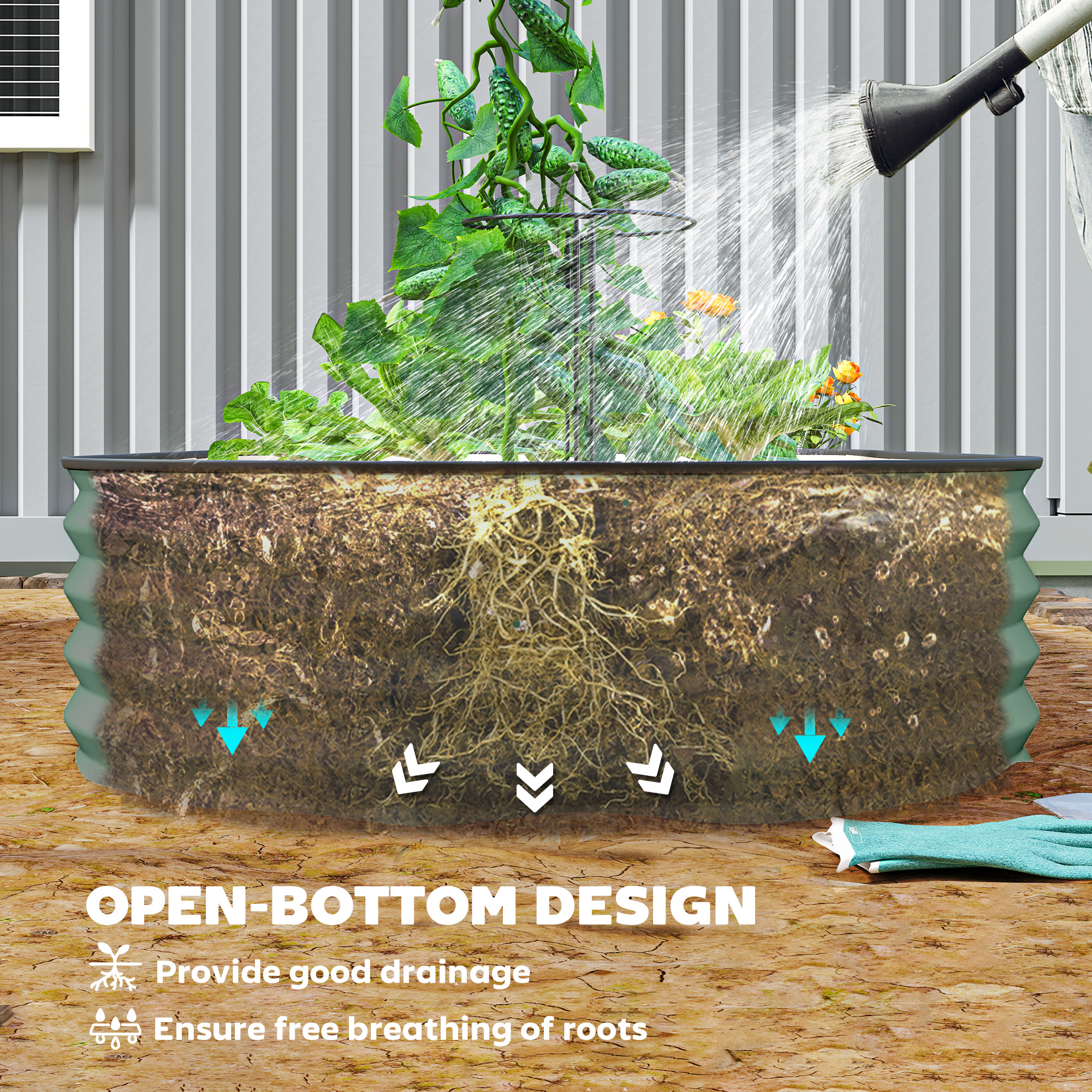 Outsunny Set of Two 181 x 93cm Steel Planters Green 7