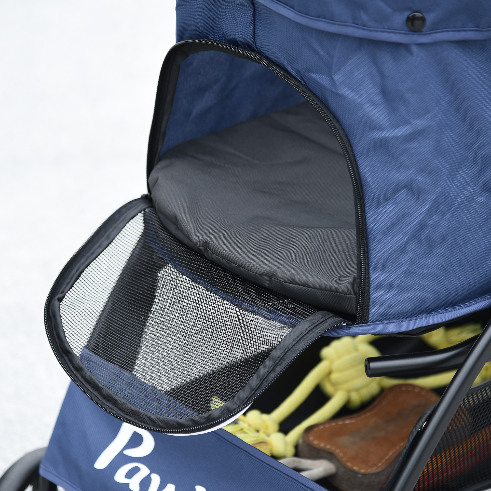 PawHut Foldable Pet Stroller for Dogs, Puppy Stroller, with Large Carriage, Brakes, Canopy Blue 9