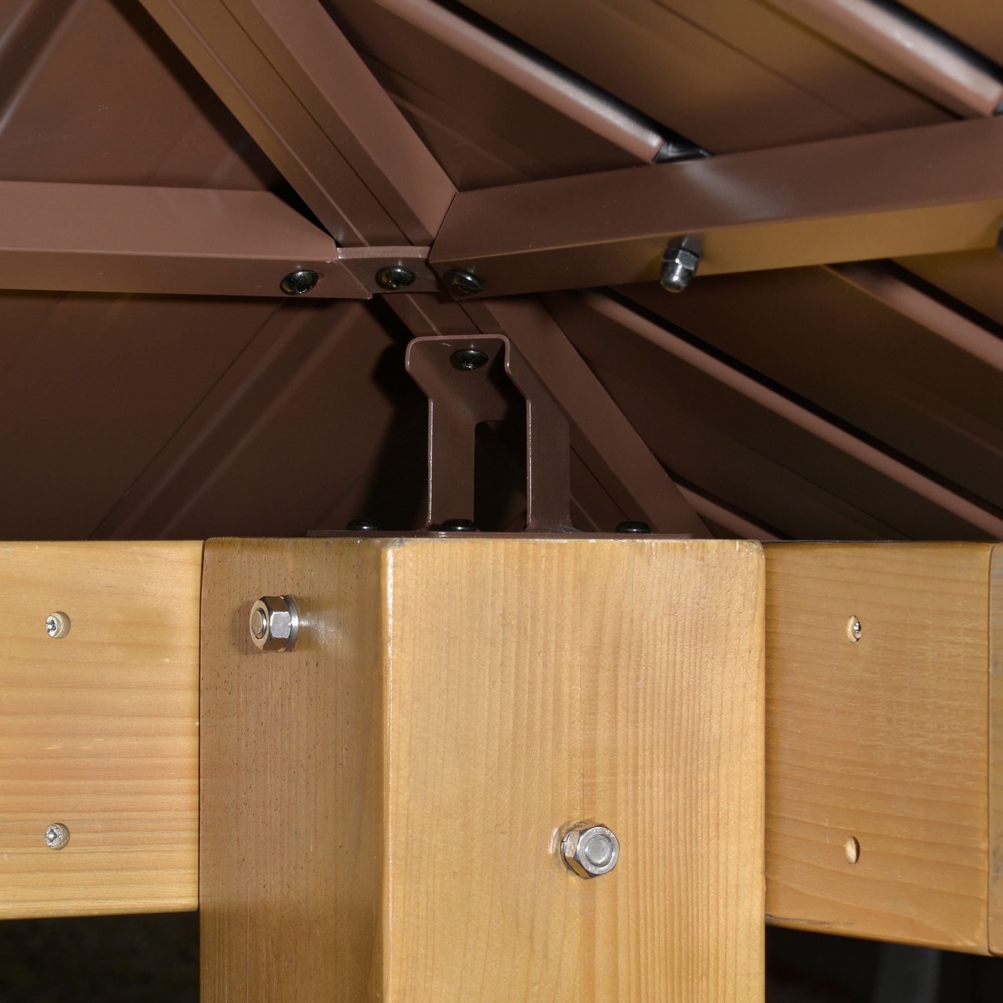 Outsunny 3x(3)M Outdoor Hardtop Gazebo Canopy with 2-Tier Roof and Solid Wood Frame, Outdoor Patio Shelter for Patio, Garden, Brown 9