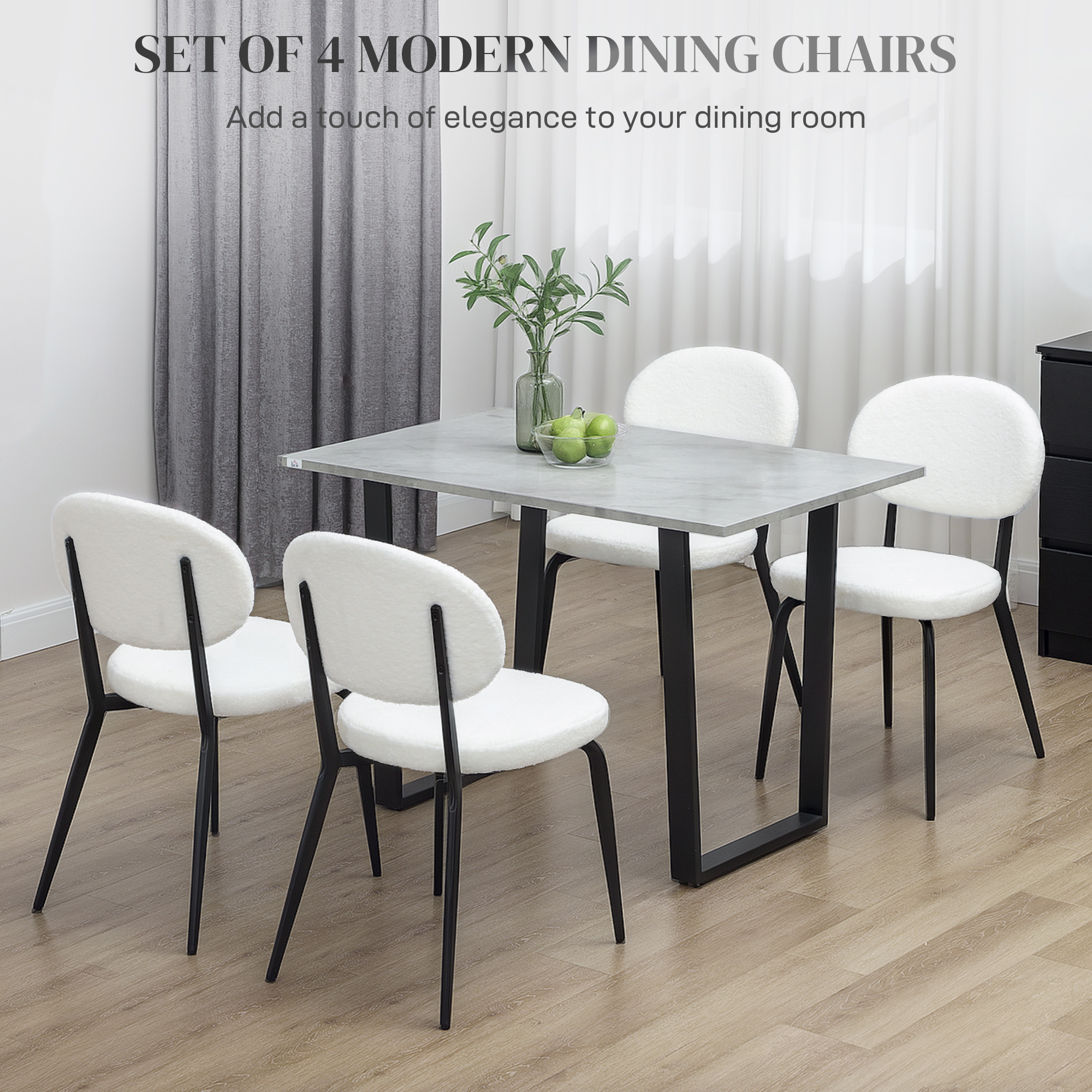 HOMCOM Set of Four Boucle Dining Chairs White 4