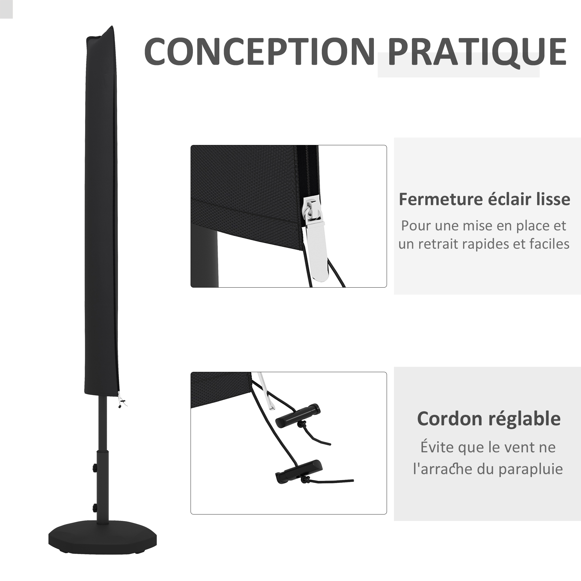 Housse Protection Parasol Déporté Outsunny 56x220cm - Imperméable Oxford Noir