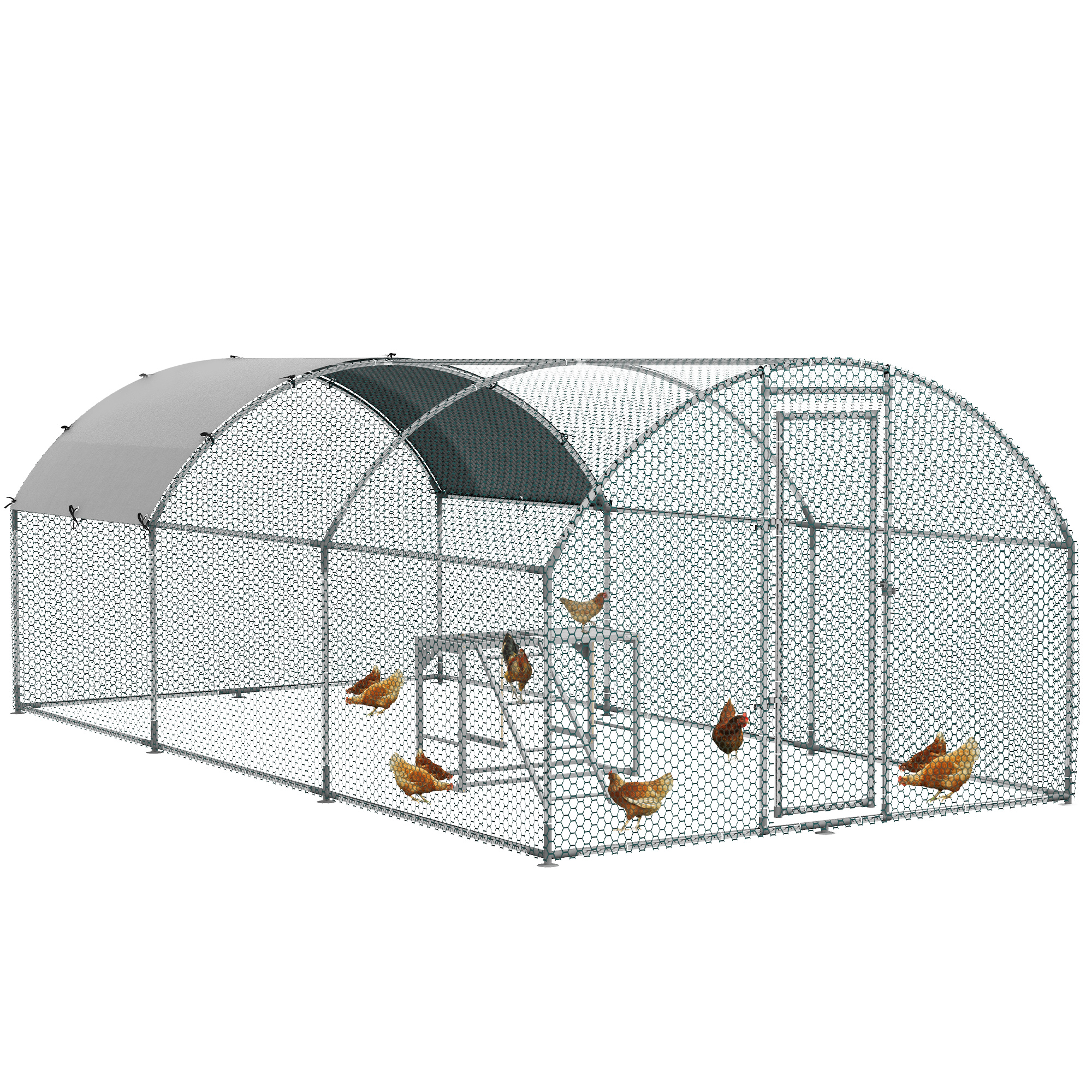 PawHut Walk In Chicken Run with Chicken Activity Shelf and Cover, 2.8 x 3.8 x 2m