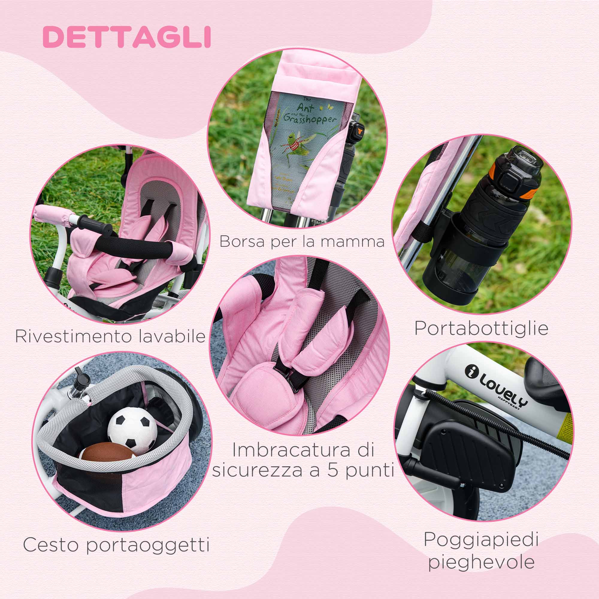 HOMCOM Triciclo 6 In 1 Per Bambini 1-5 Anni - Con Asta Di Spinta, Parasole E Cestino, Rosso