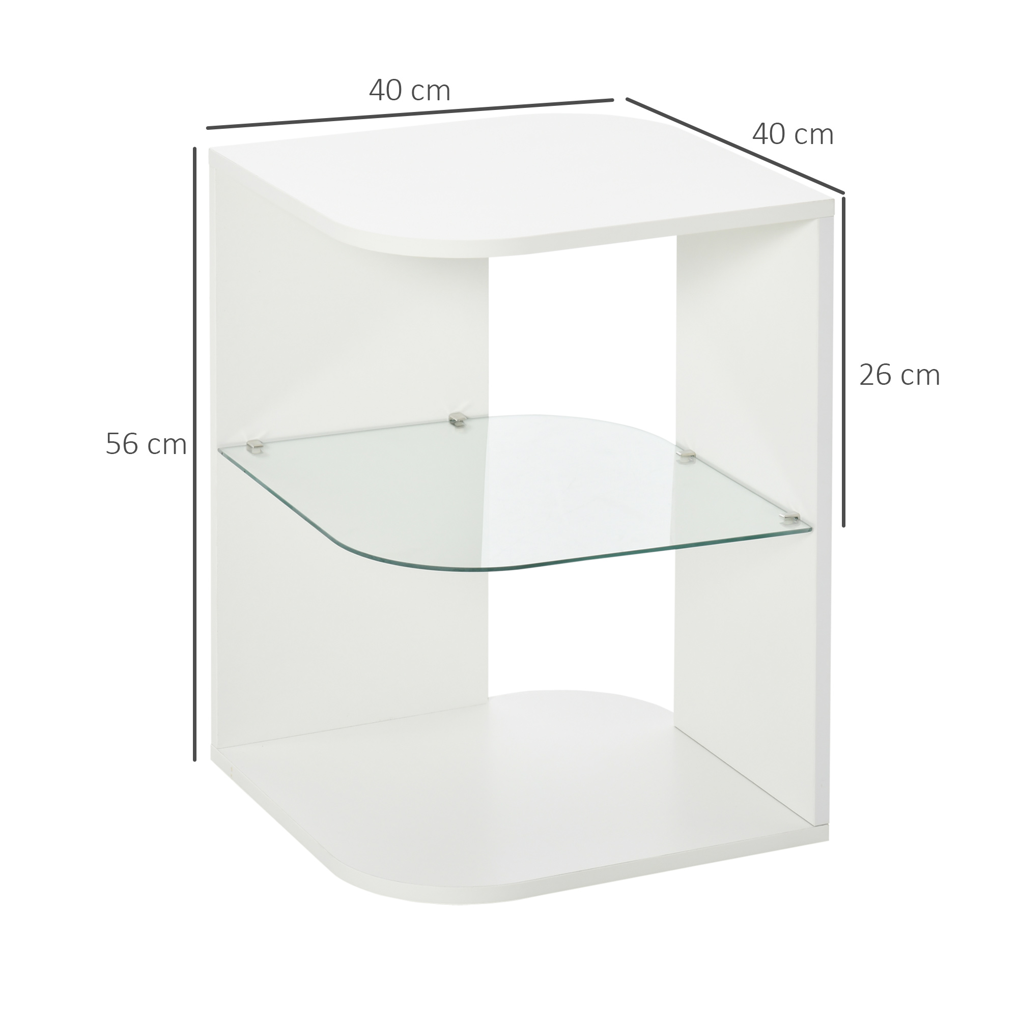HOMCOM Modern Side Table Three Layer Bedside Table Nightstand with 2 Storage Shelves, for Living room, Bedroom, White 3