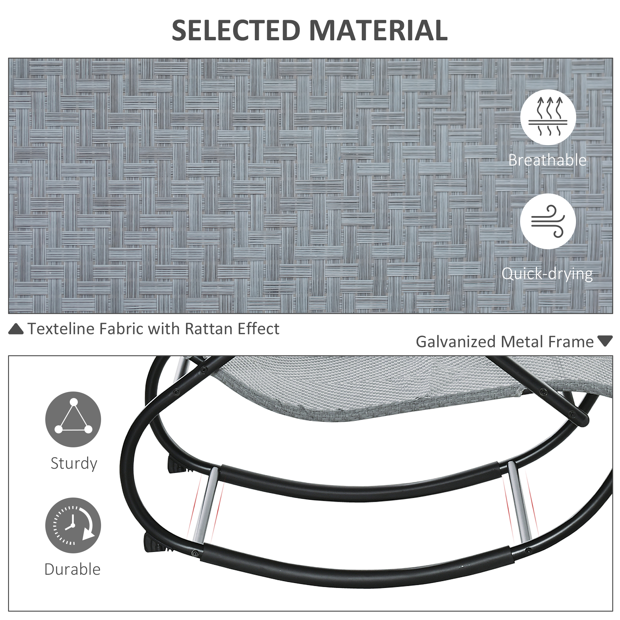 Outsunny Zero Gravity Rocking Lounge Chair Rattan Effect Patio Rocking Chair w/ Removable Pillow Recliner Seat Breathable Texteline Grey 6