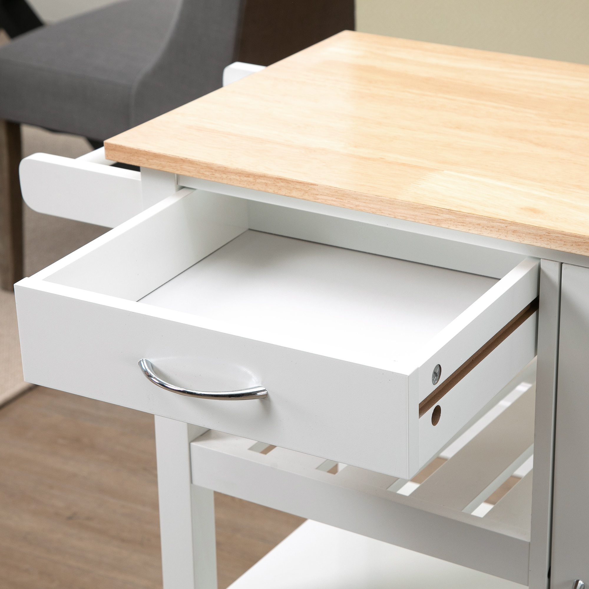 HOMCOM Kitchen Trolley, Kitchen Island on Wheels with Embossed Door Panel, Utility Kitchen Cart with 3 Storage Shelves, White 9