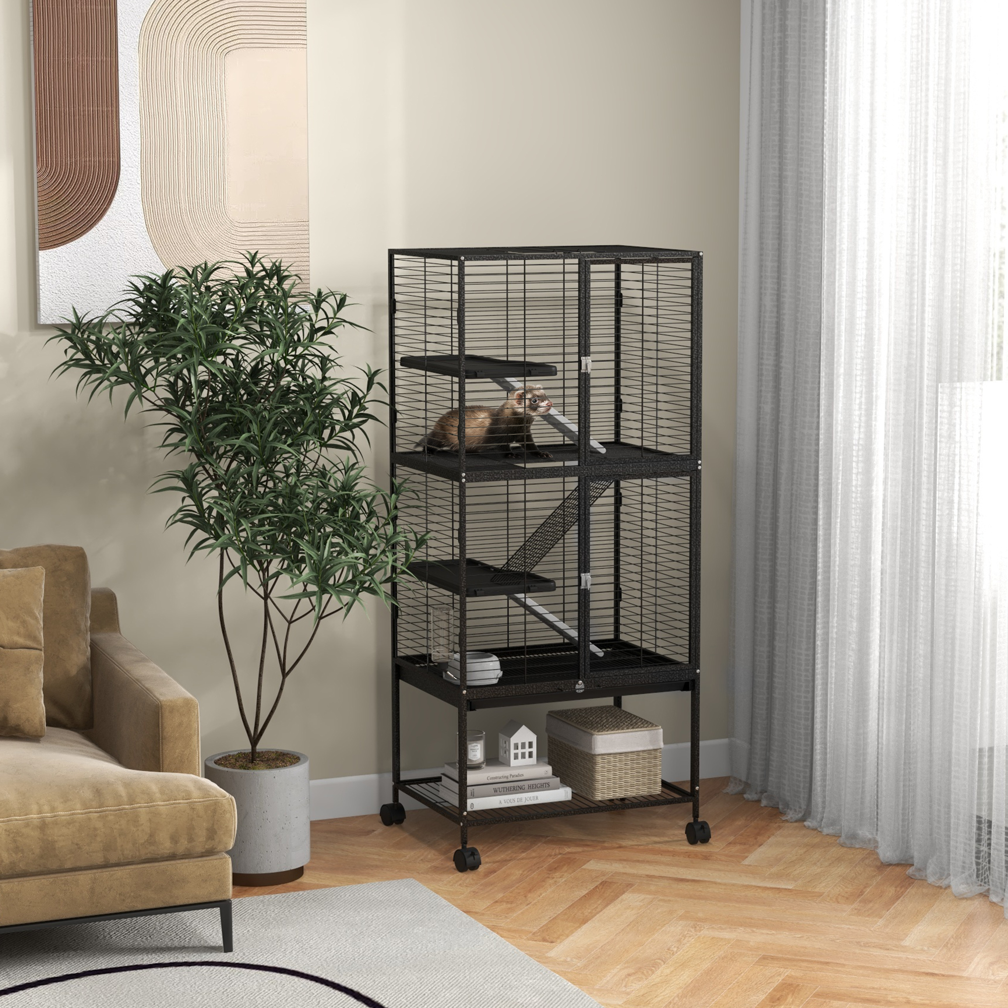 PawHut Rolling Chinchilla Cage, Small Animal Cage for Ferrets w/ Three