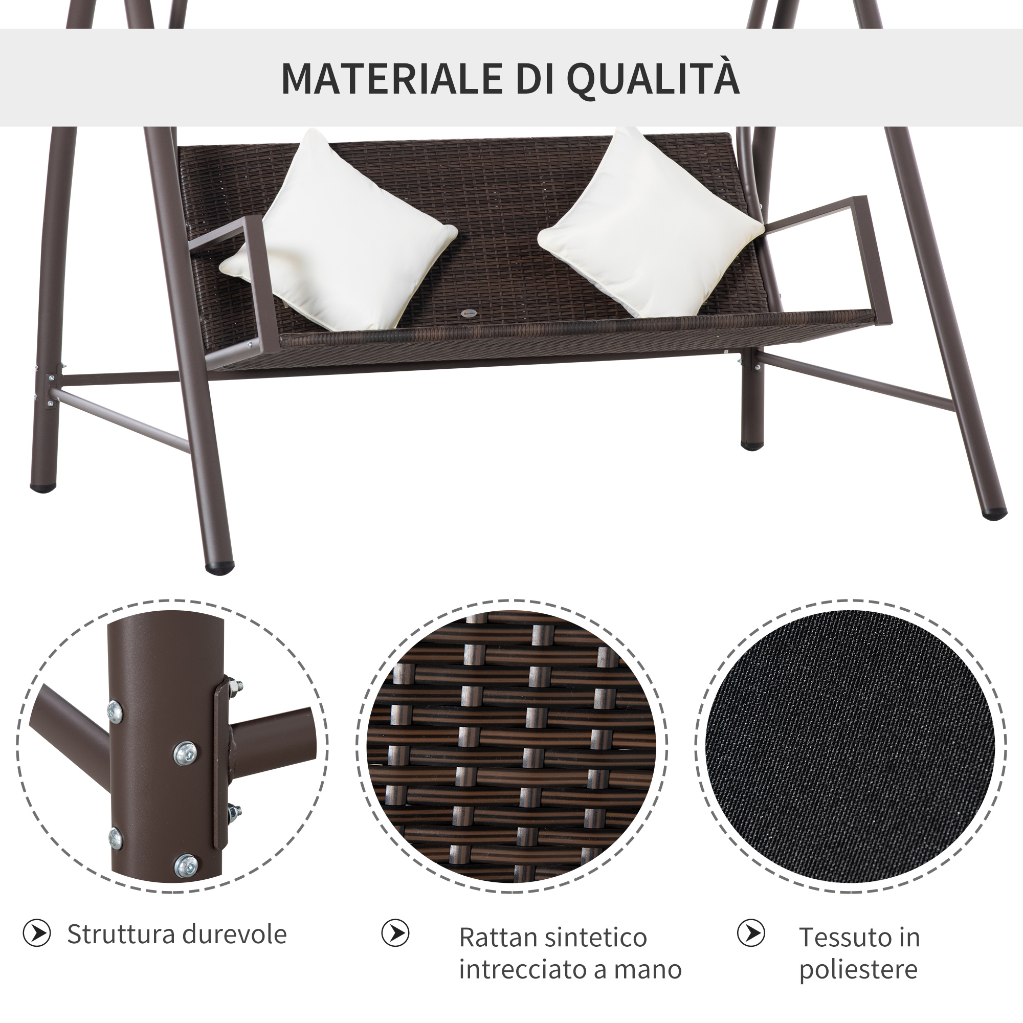 Dondolo Da Giardino 3 Posti Outsunny Con Tetto - Metallo, Tetto Lavabile | Relax Outdoor
