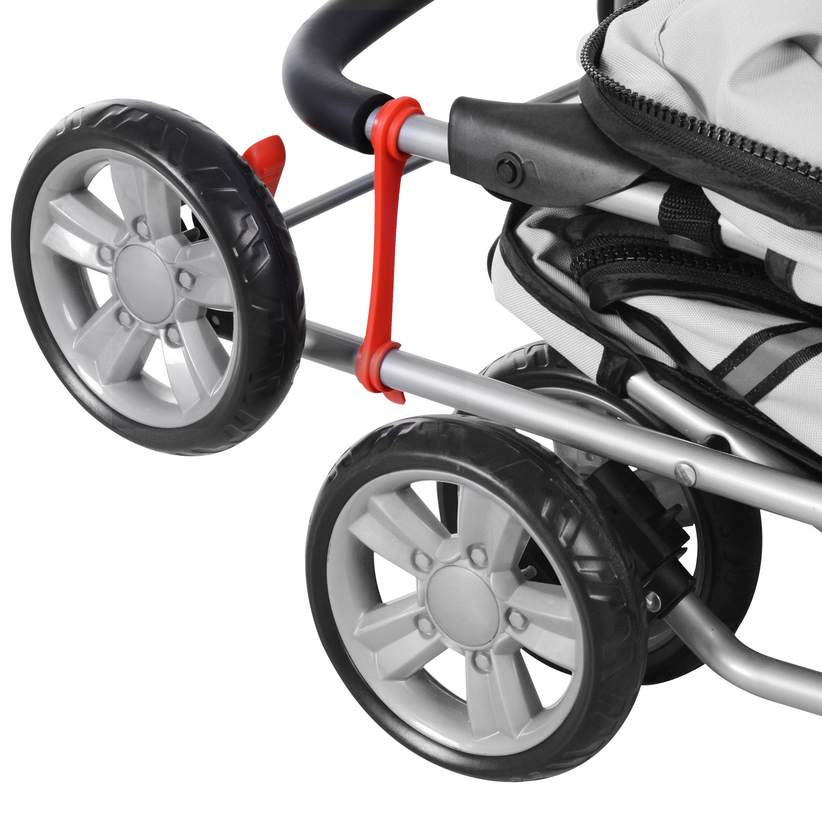 PawHut Pet Stroller for Small Miniature Dogs Cats Foldable Travel Carriage with Wheels Zipper Entry Cup Holder Storage Basket Grey 9