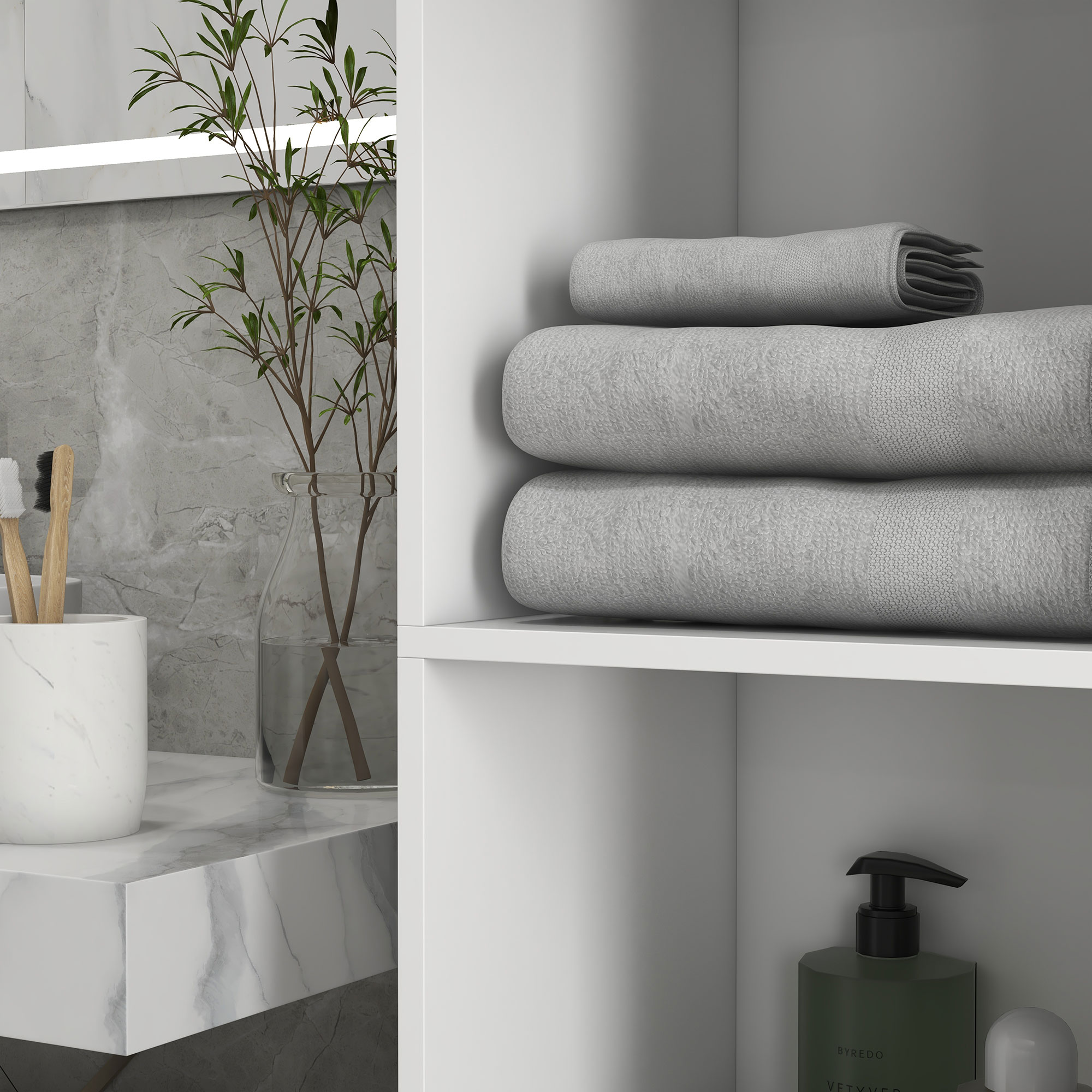 kleankin Multi-Storage Slim Bathroom Cabinet High Gloss White 9