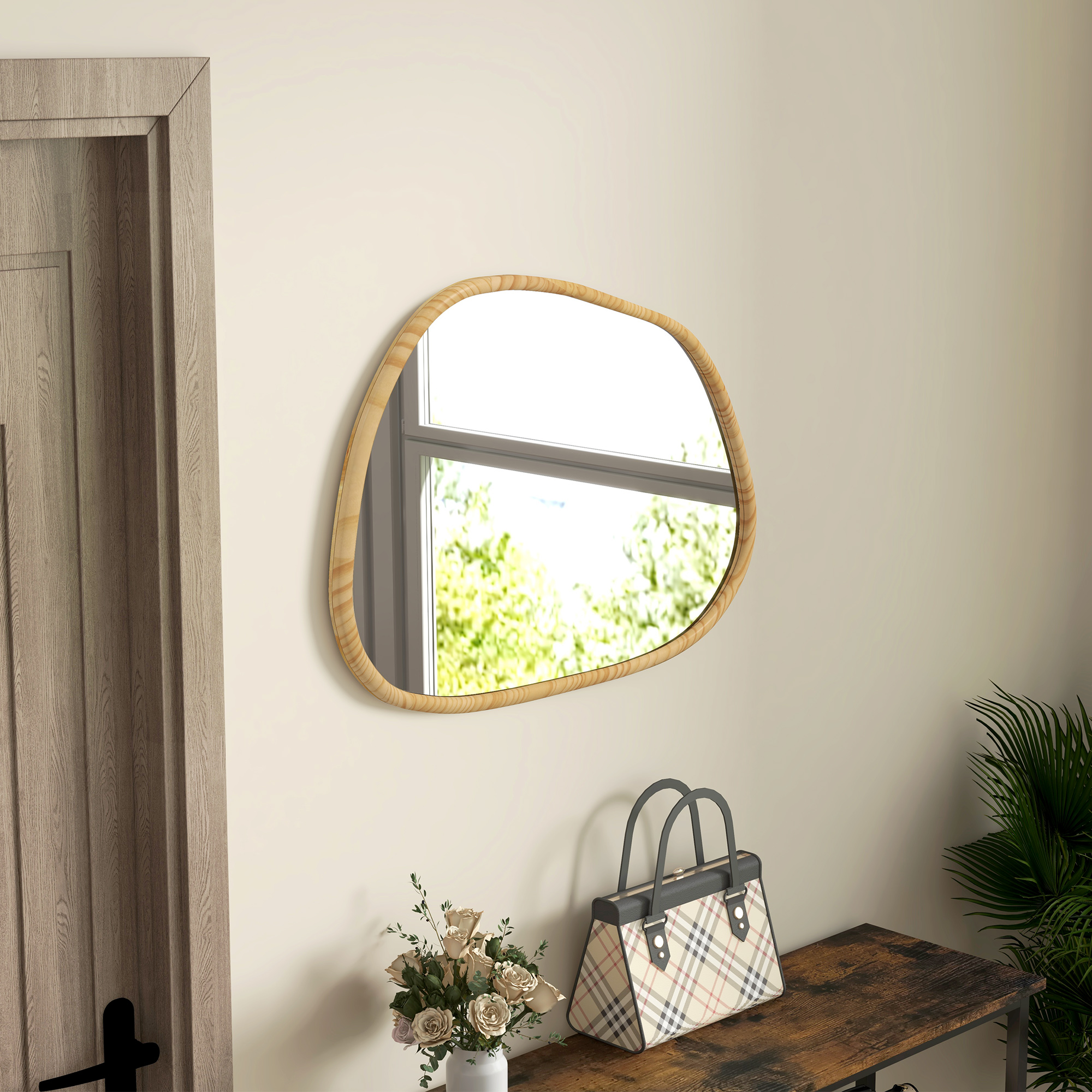 HOMCOM Specchio Da Parete Rettangolare 60 X 40 Cm, Cornice In Legno Naturale Ideale Per Bagno Soggiorno O Camera~22v8d00r1jo00