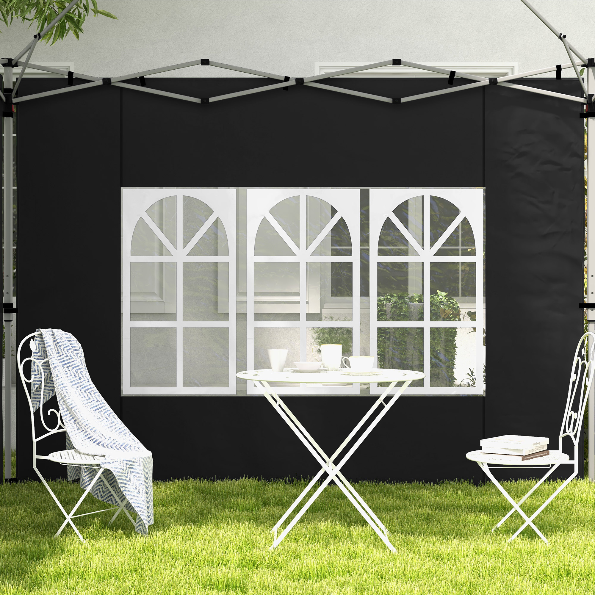 Outsunny Gazebo Side Panels, Sides Replacement with Window for 3x3(m) or 3x4m Pop Up Gazebo, 2 Pack, Black 7