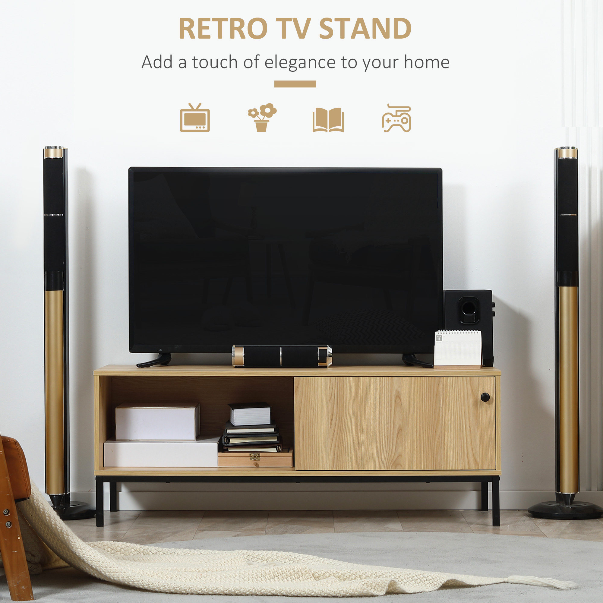 HOMCOM 50" Screen TV Stand, with Sliding Door Storage Wood-Effect 4