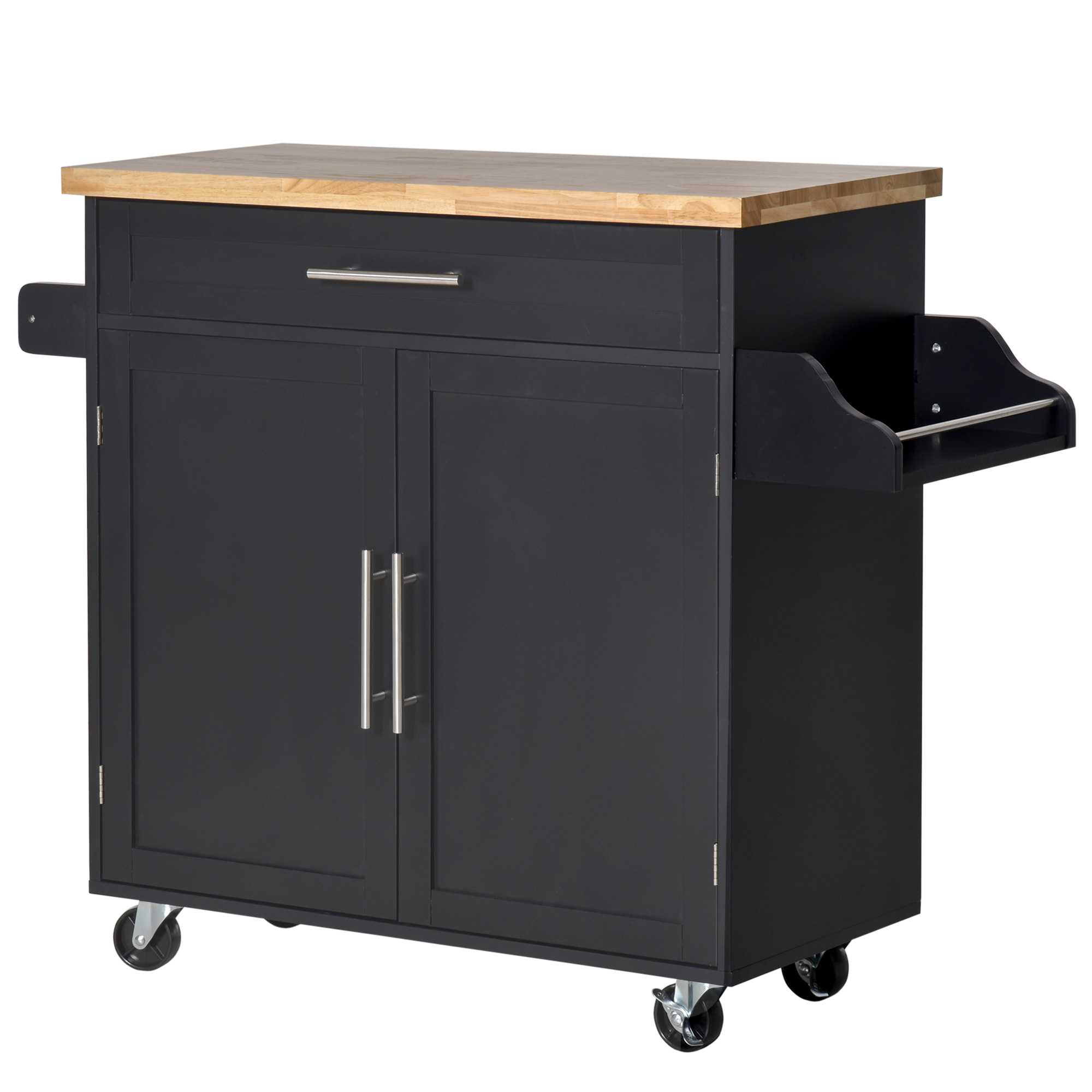 HOMCOM Küchenwagen rollbar Servierwagen Küchentrolley höhenverstellbare Einlegeböden für Küche Wohnzimmer Esszimmer Gummiholz MDF Schwarz Aosom.de