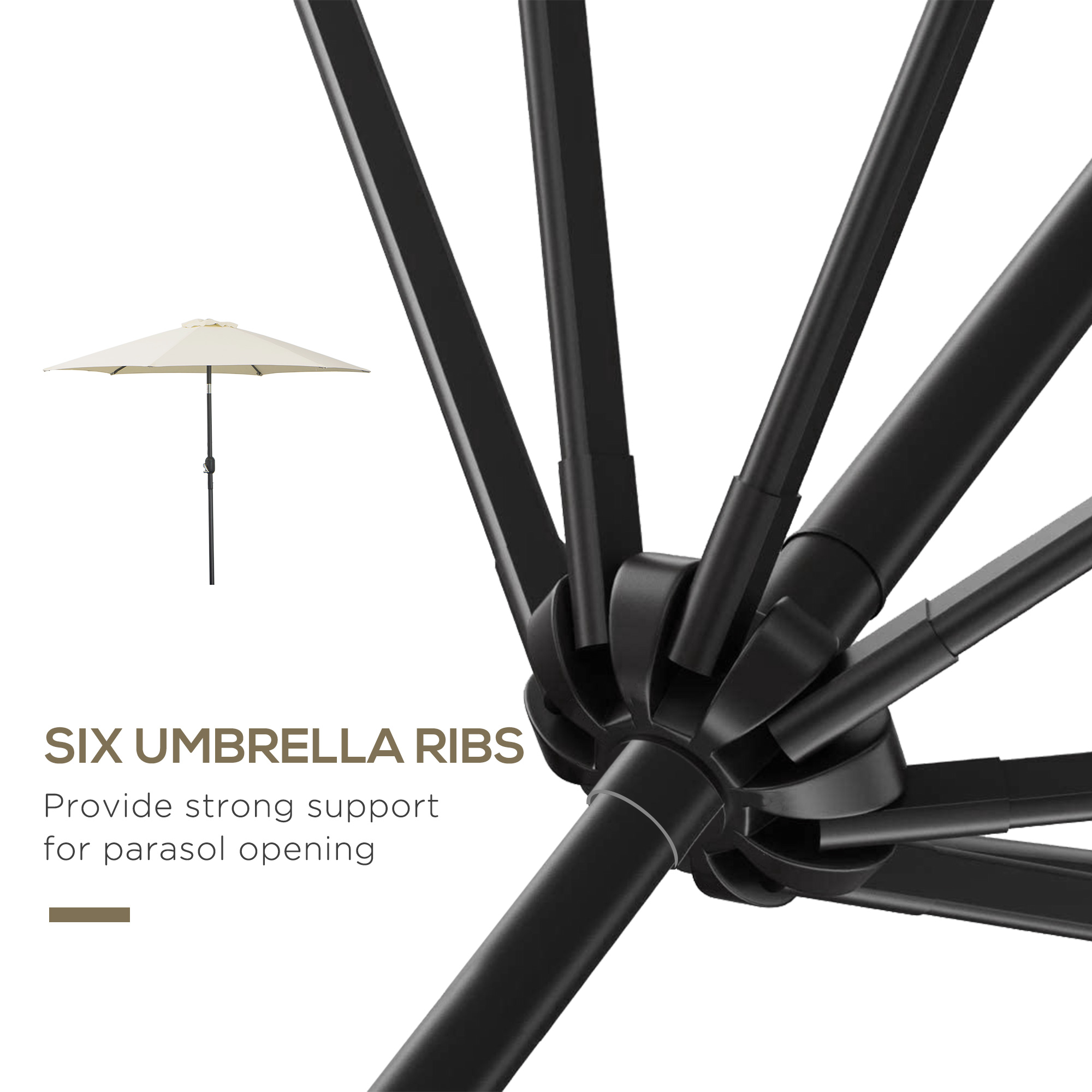 Outsunny2.6M Garden Parasol Umbrella with Tilt and Crank, Outdoor Sun Parasol Sunshade Shelter with Aluminium Frame, Cream White 8