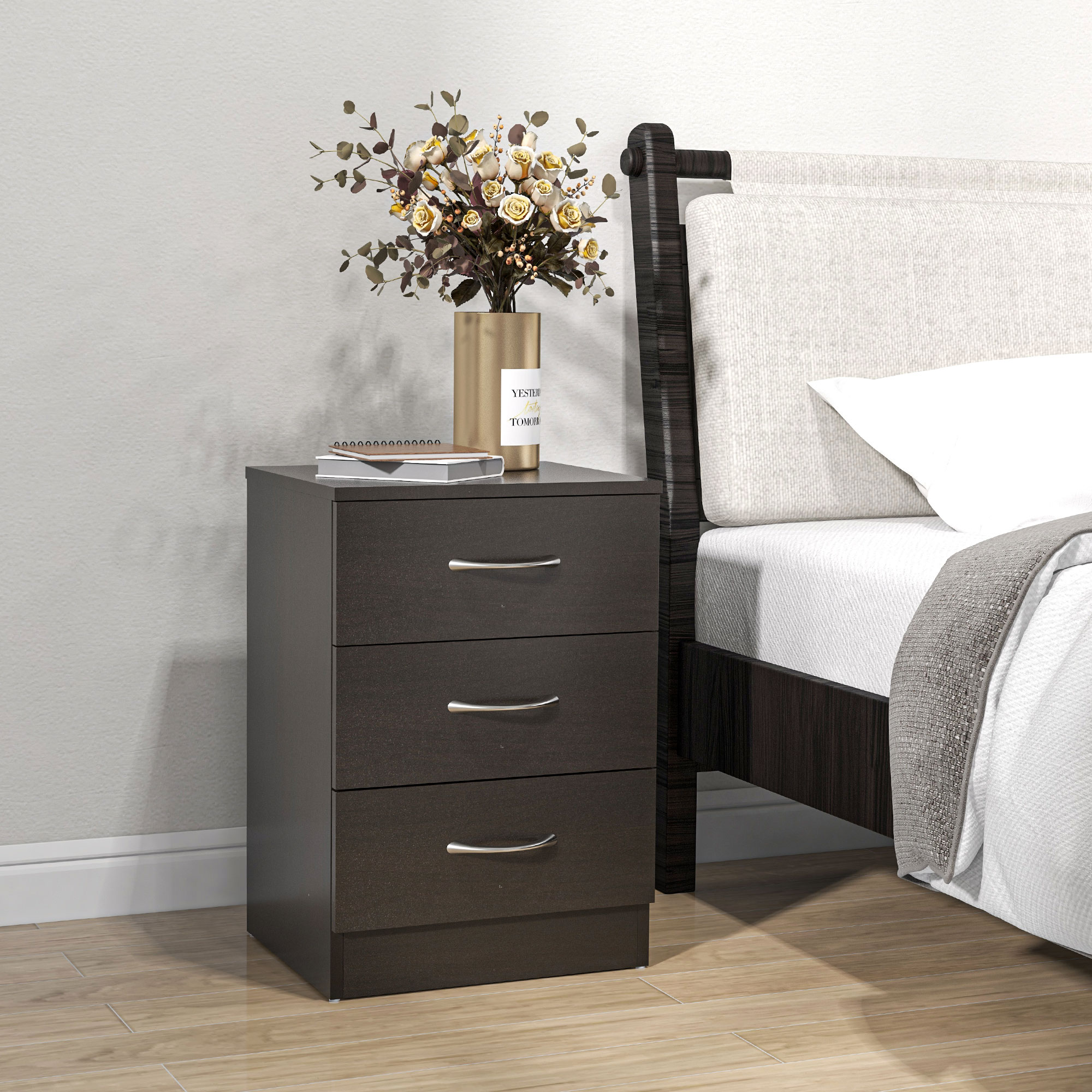 HOMCOM Bedside Cabinet with Drawer and Shelf, White Bedside Table for Bedroom, Living Room, Nightstand Side Table with Metal Rail Set of 2 5