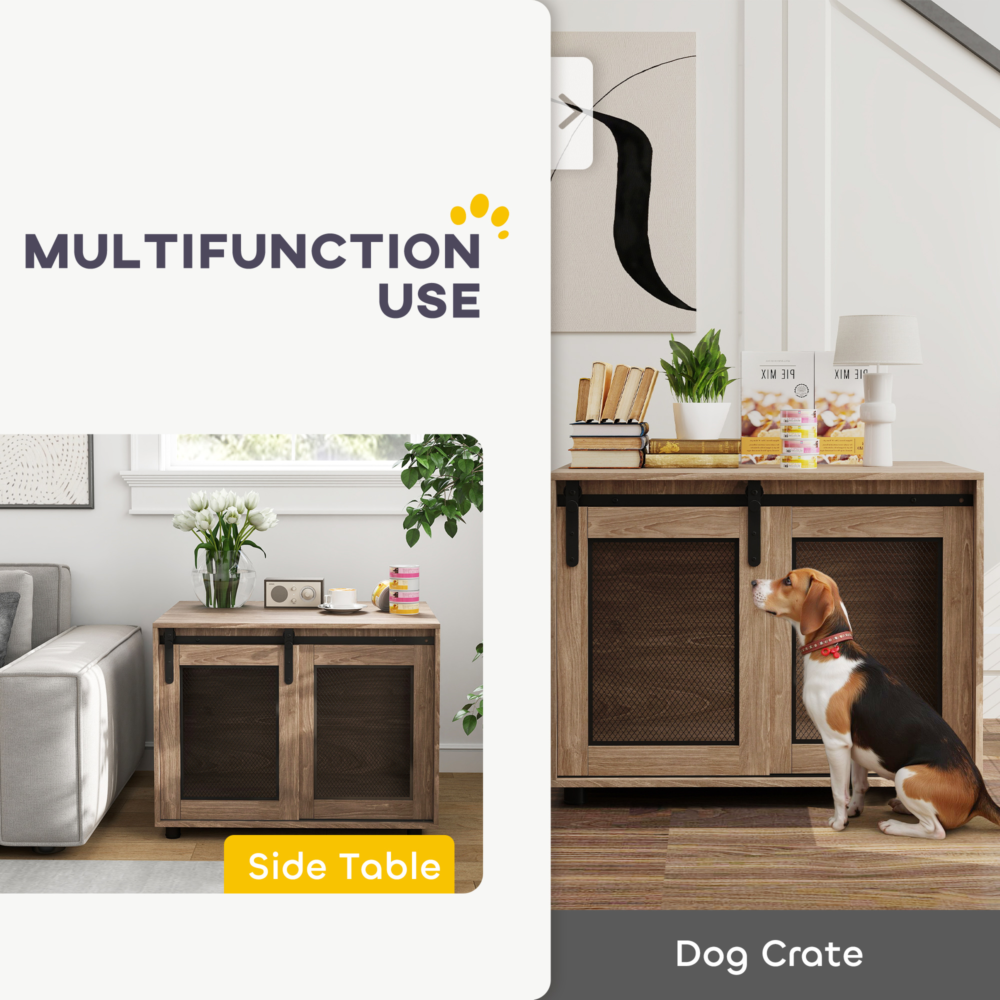 PawHut Dog Crate Furniture with Sliding Door for Medium Dogs, Brown 4