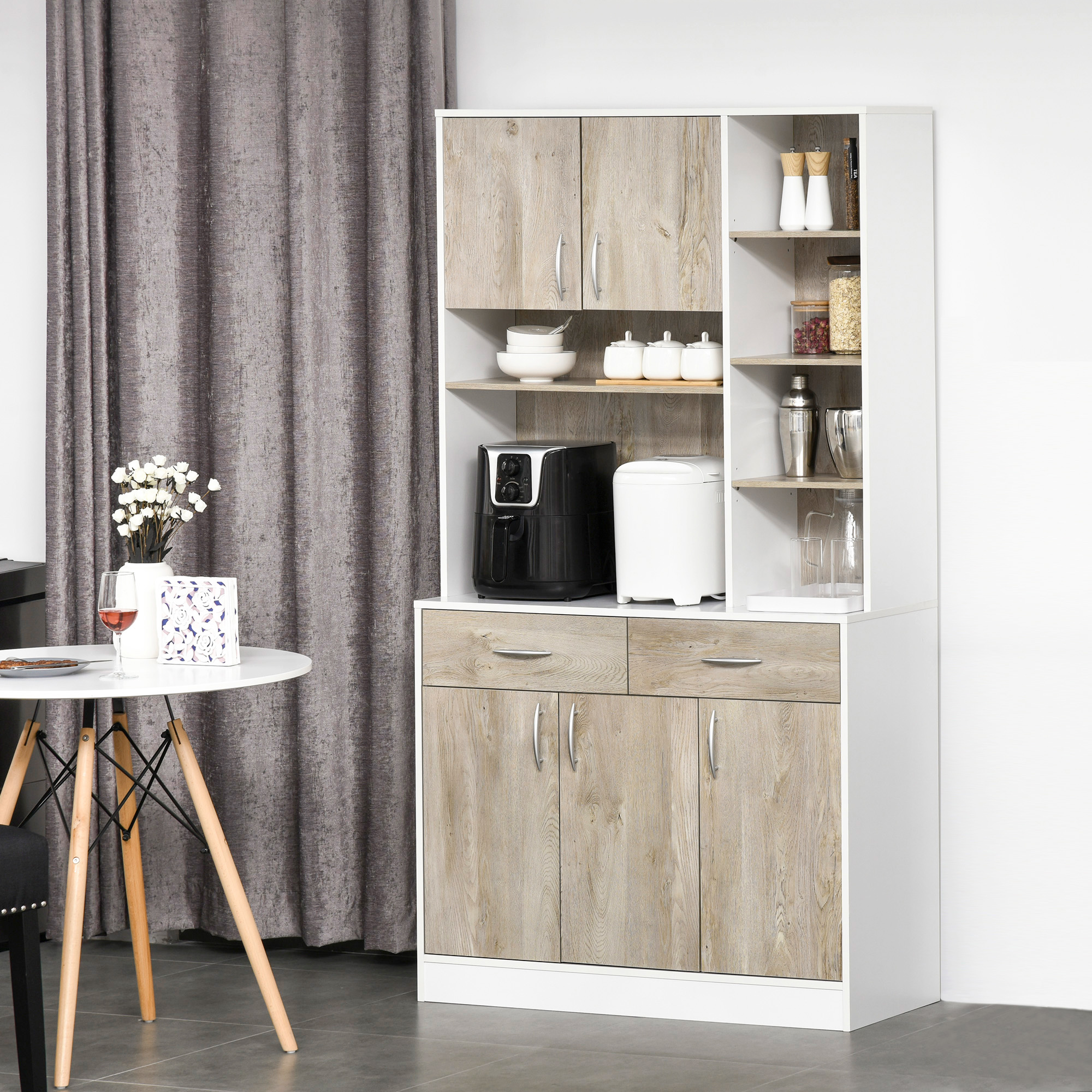 HOMCOM Kitchen Cupboard Sideboard Storage Cabinet Unit with Counter Top, Adjustable Shelves, Drawers for Dining Room, Living Room 2