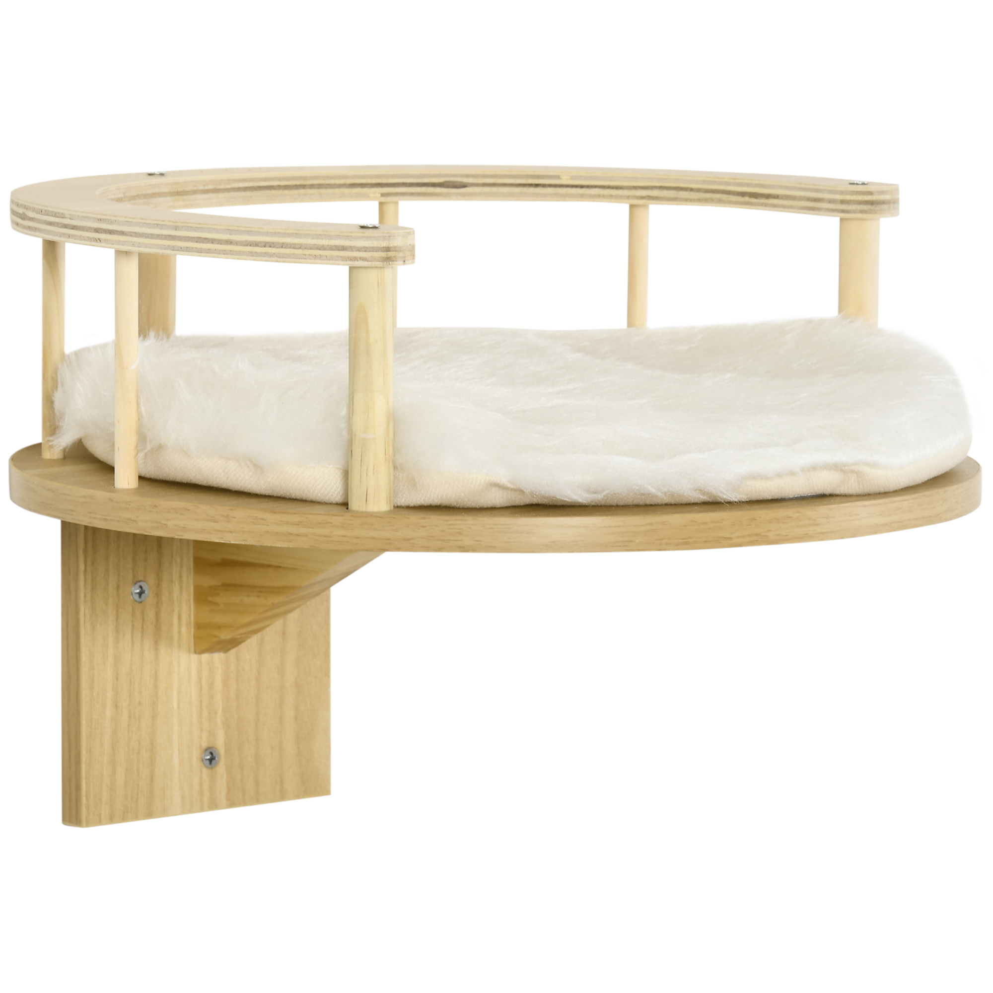 PawHut Katzenbett für Wandmontage Katzenliege mit Schutzrand & Kissen, Eiche+Cremeweiß, Ø34x10,5 cm Aosom