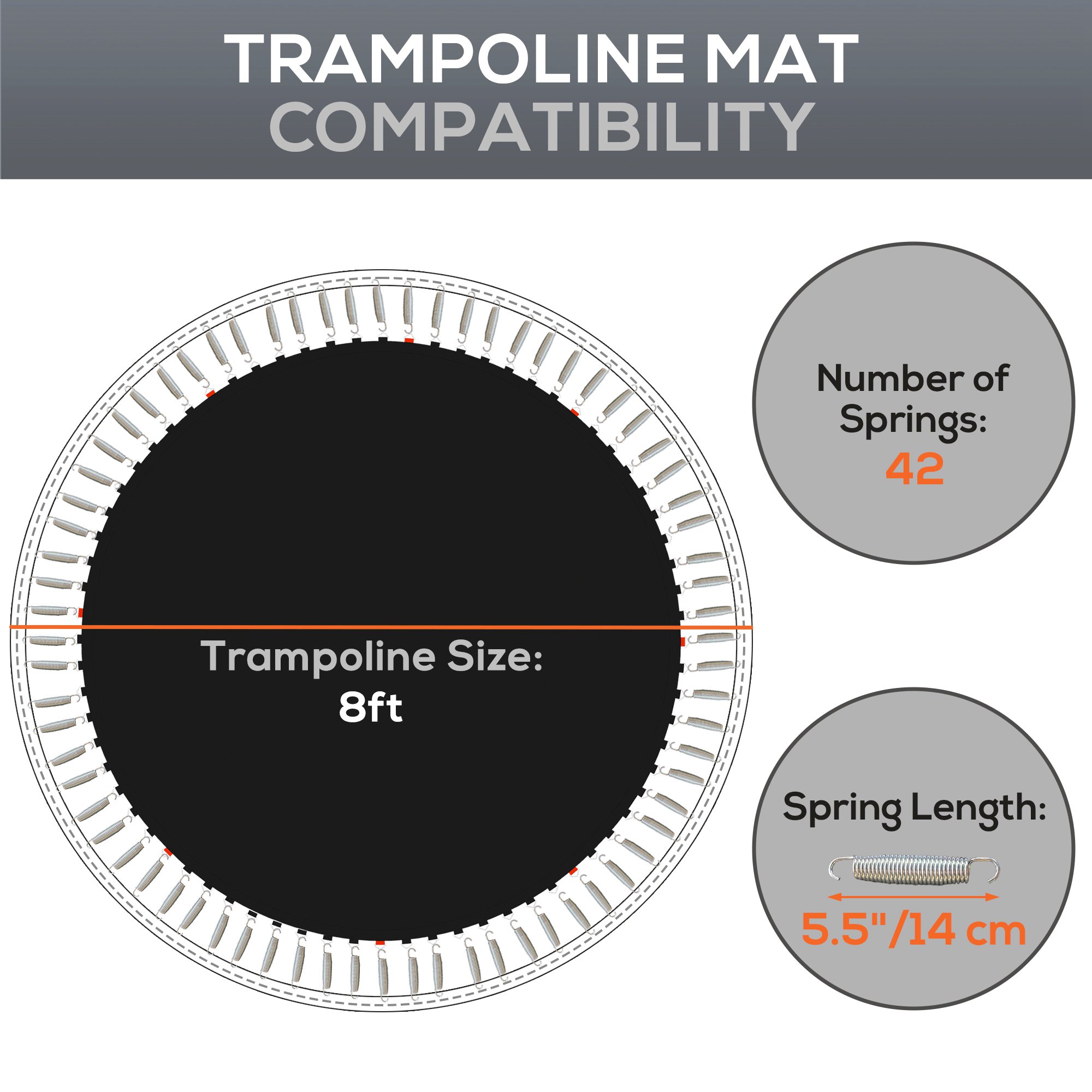 SPORTNOW Trampoline Replacement Mat with Spring Pull Tool, 42 V-Hooks, for 8ft Trampoline using 14cm Springs, Black 4