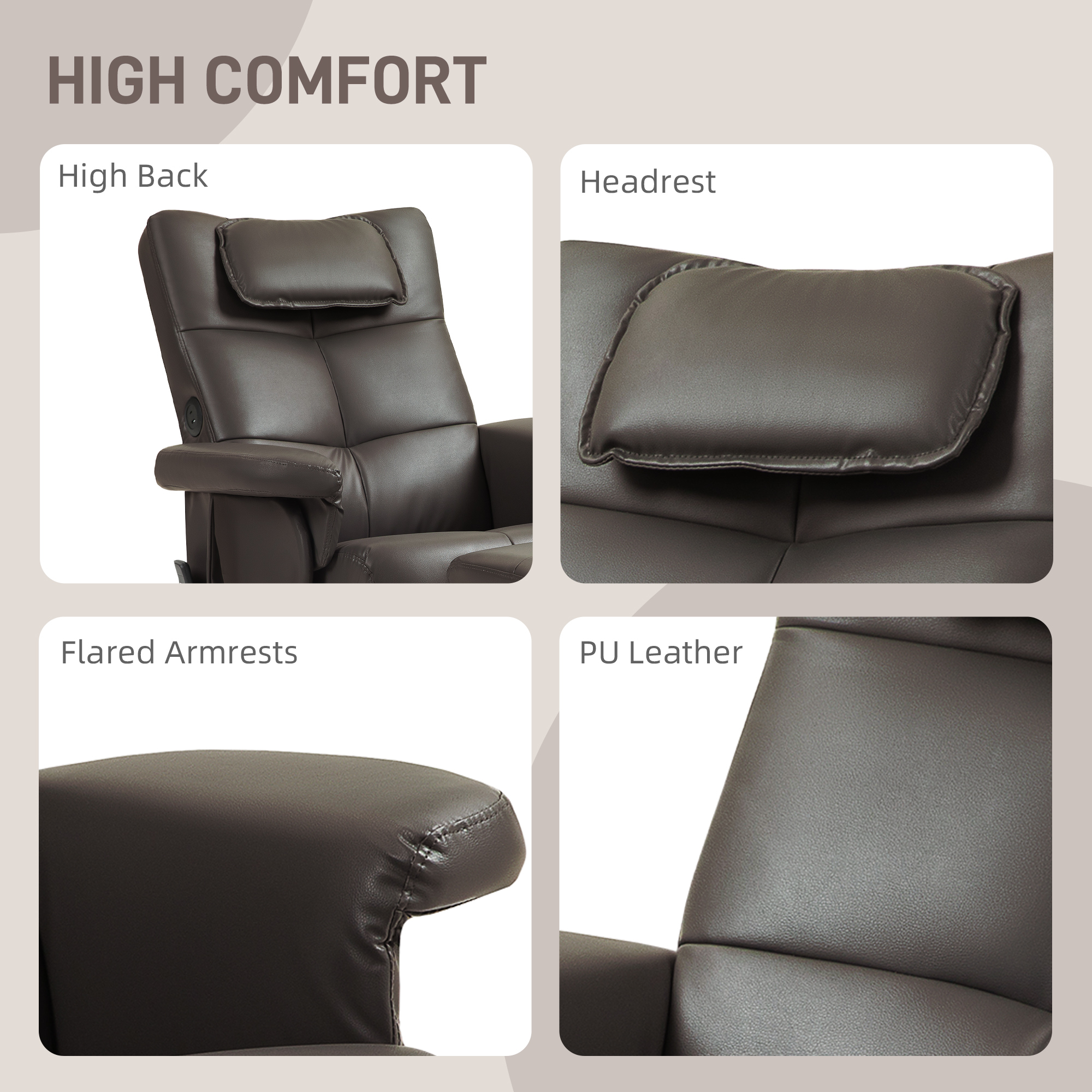 HOMCOM Faux Leather Massage Recliner Chair, with Storage Ottoman Brown 8