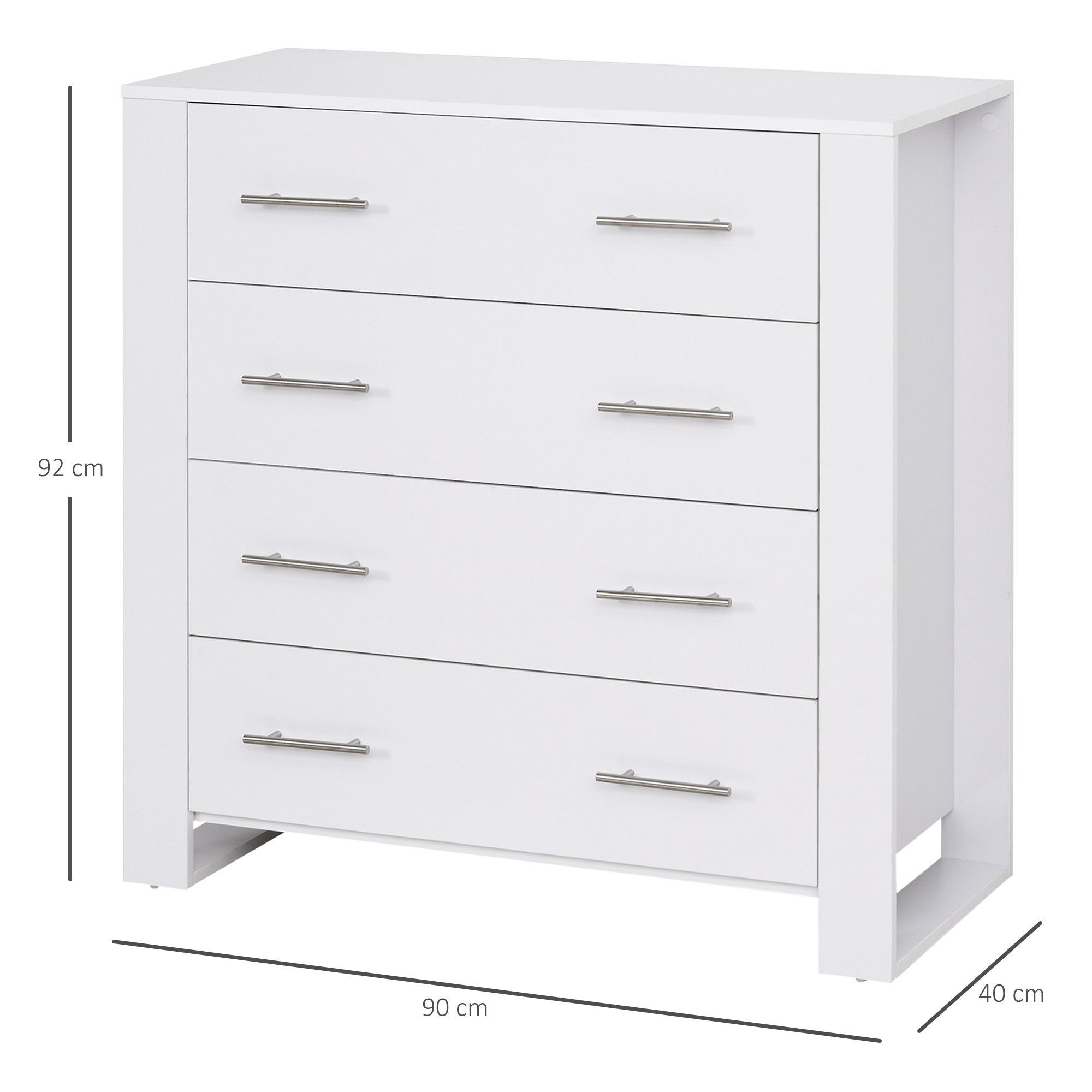 HOMCOM Chest Of 4 Drawers Storage Cabinet Bedroom Clothes w/Metal Handles Base Freestanding Unit Furnishing Living Room White 3