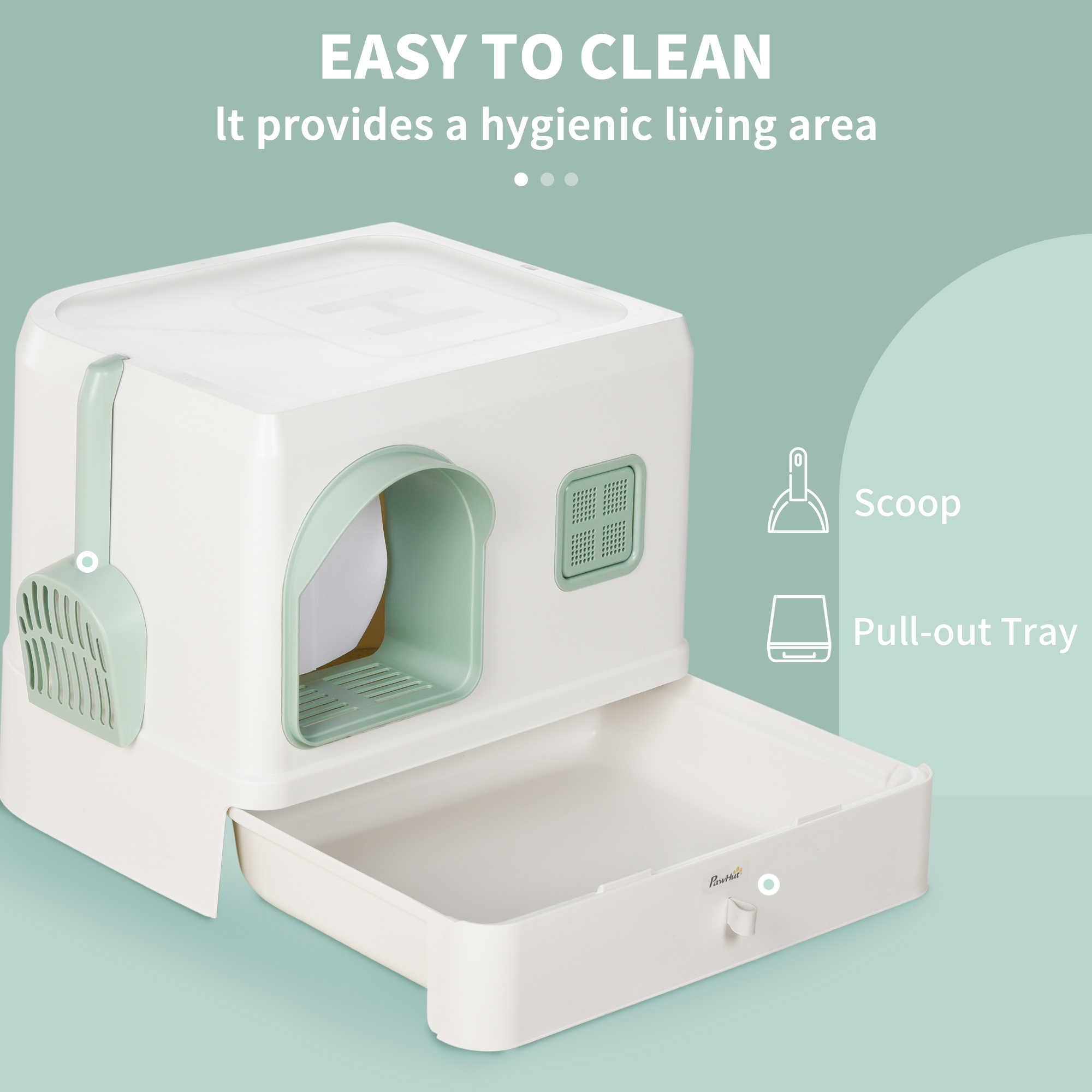 PawHut Cat Litter Box, Hooded Cat Litter Tray, with Drawer Pan, Scoop, Deodorants 4