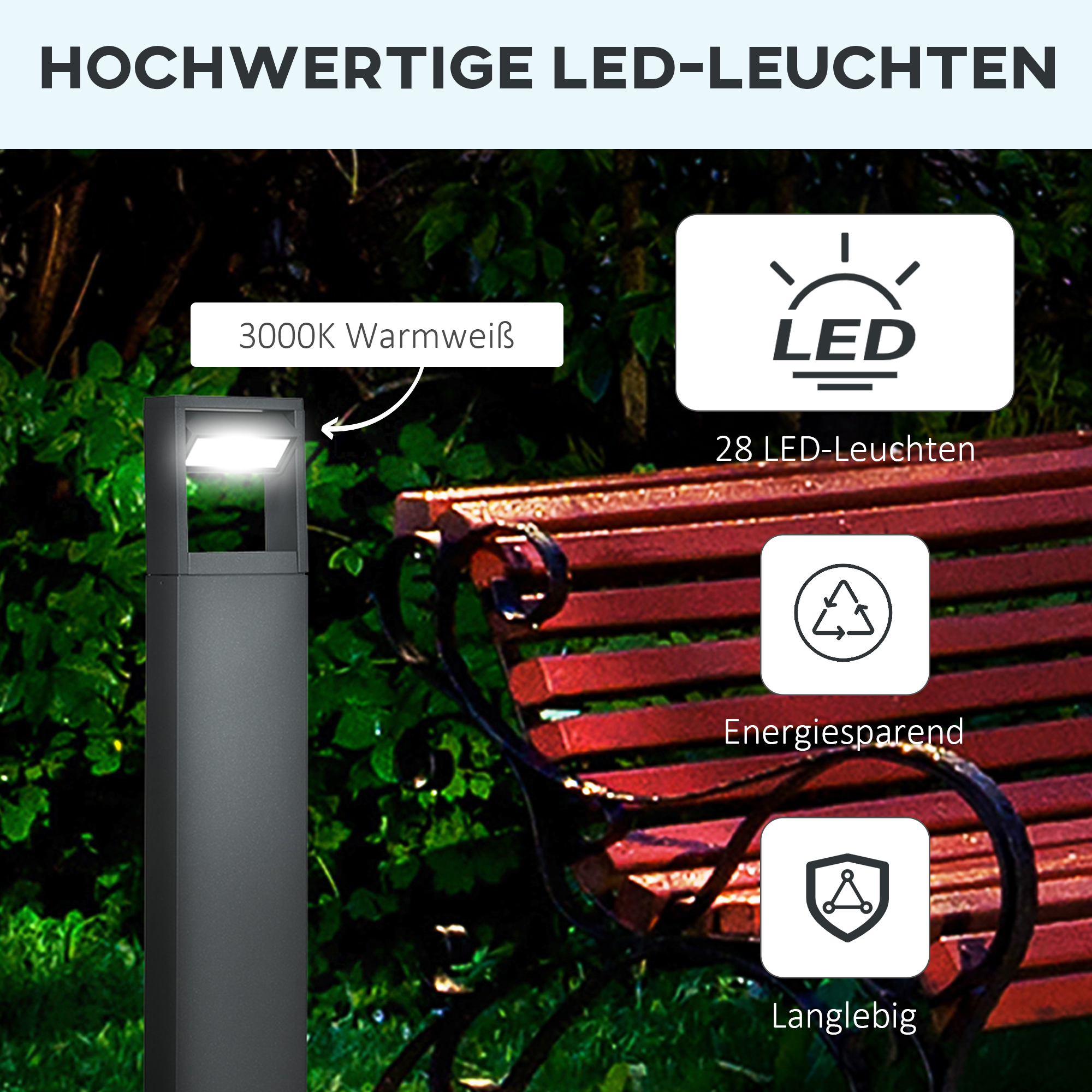 Aialamp, teevalgusti, postivalgusti LED-idega, ilmastikukindel, 16 cm x 5 cm x 90 cm, tumehall