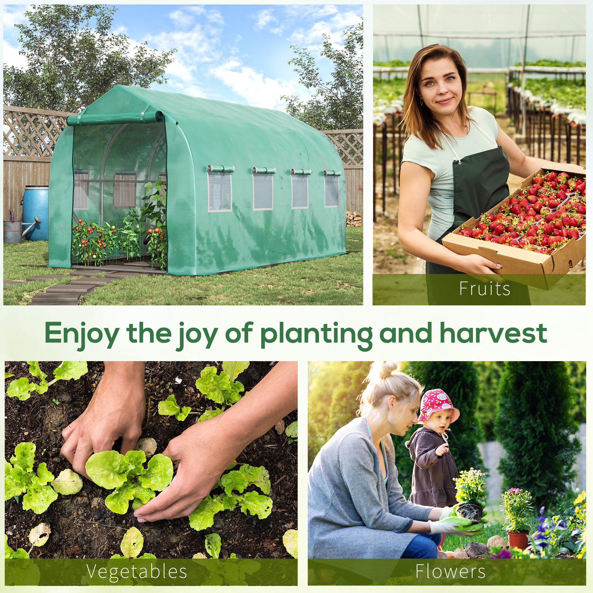 Outsunny Polytunnel Greenhouse with Windows and Door, Walk in Greenhouse for Garden, Backyard (4 x 2 M) 7