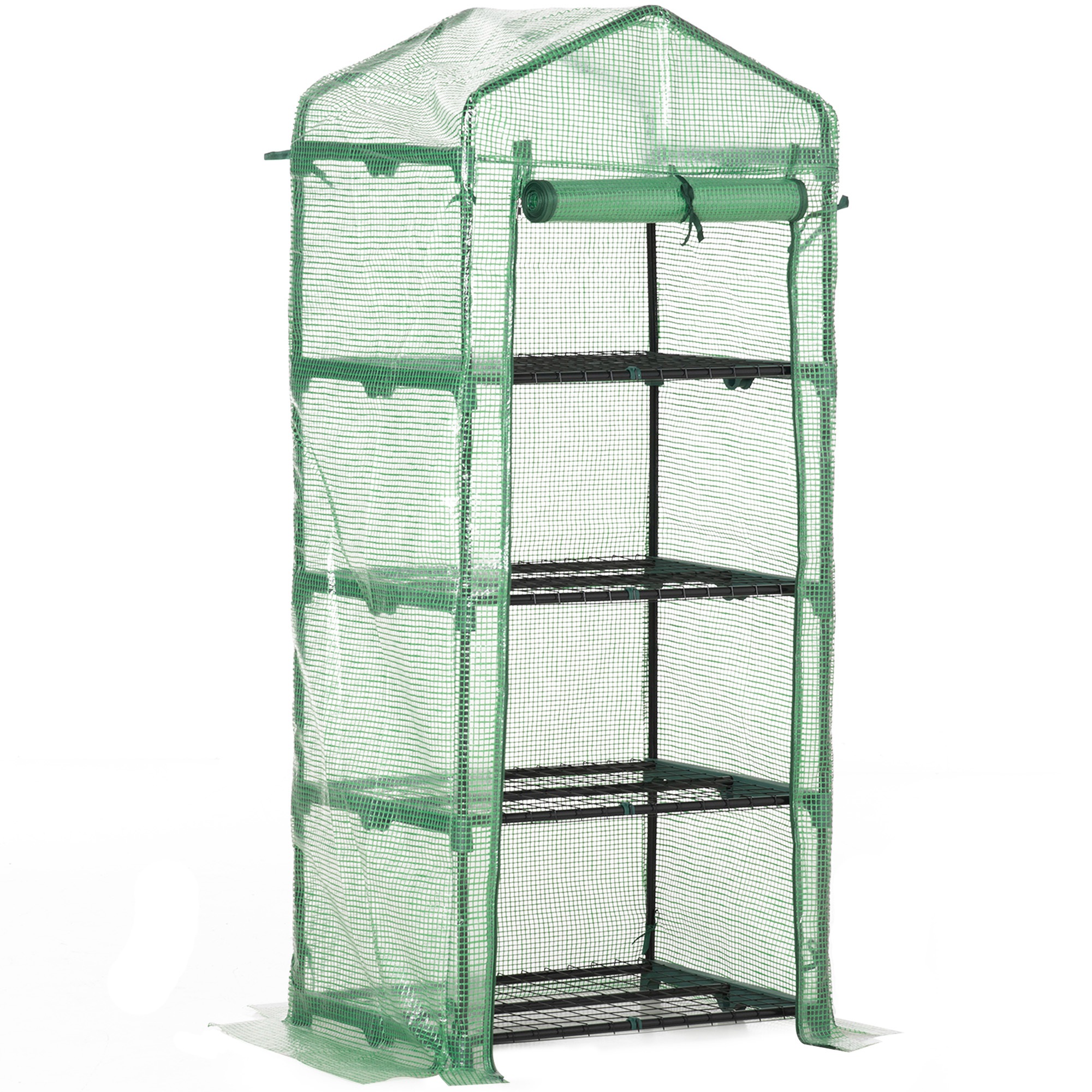 Outsunny Invernadero de Jardín con 4 Estantes y Cubierta de PE Tipo Tubo Acero Vivero Casero para Cultivo de Plantas 69x50x160 cm Verde | Aosom España