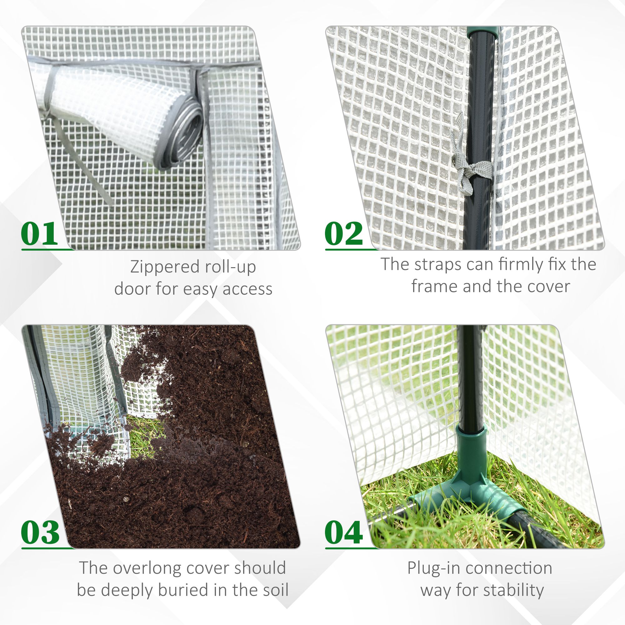 Outsunny 100 x 50 x 150cm Tomato Greenhouse with Roll-up Door, Mini Greenhouse with PE Cover, Outdoor Grow House Small Green House for Yard, Balcony, Garden, White 4